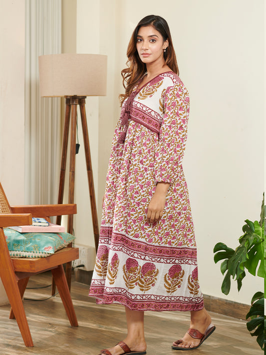 Avani Block Printed Floral Jaal Dress