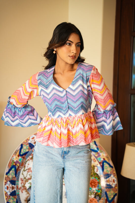 Daisy – Multicolor Chevron Peplum Top