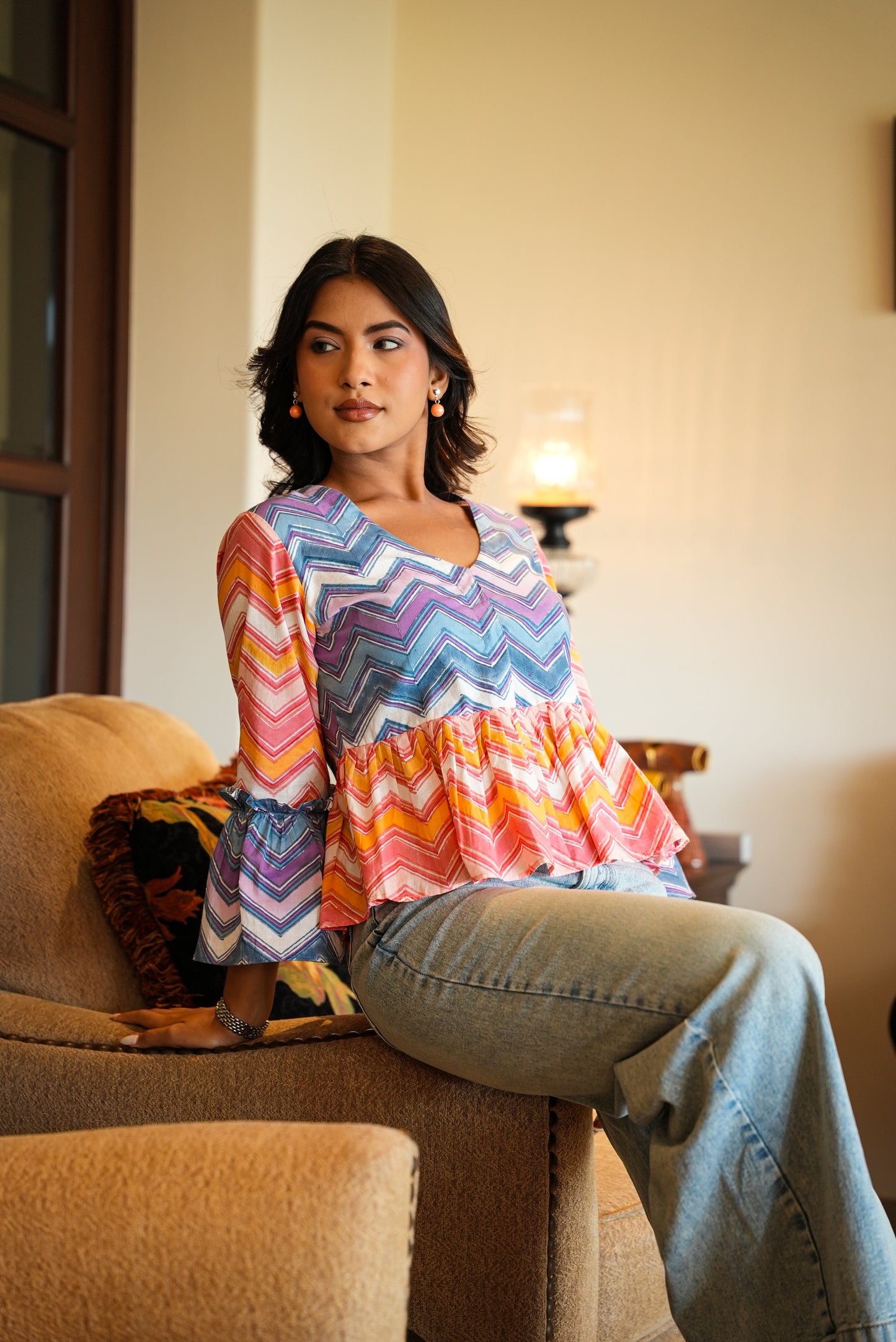 Daisy – Multicolor Chevron Peplum Top