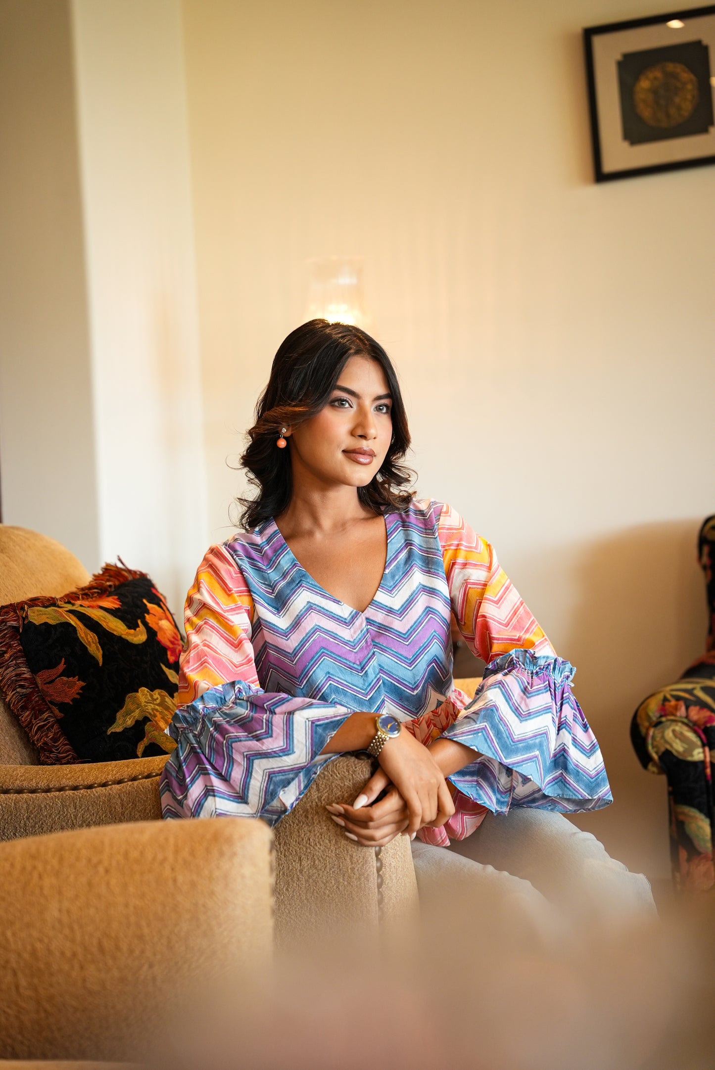Daisy – Multicolor Chevron Peplum Top