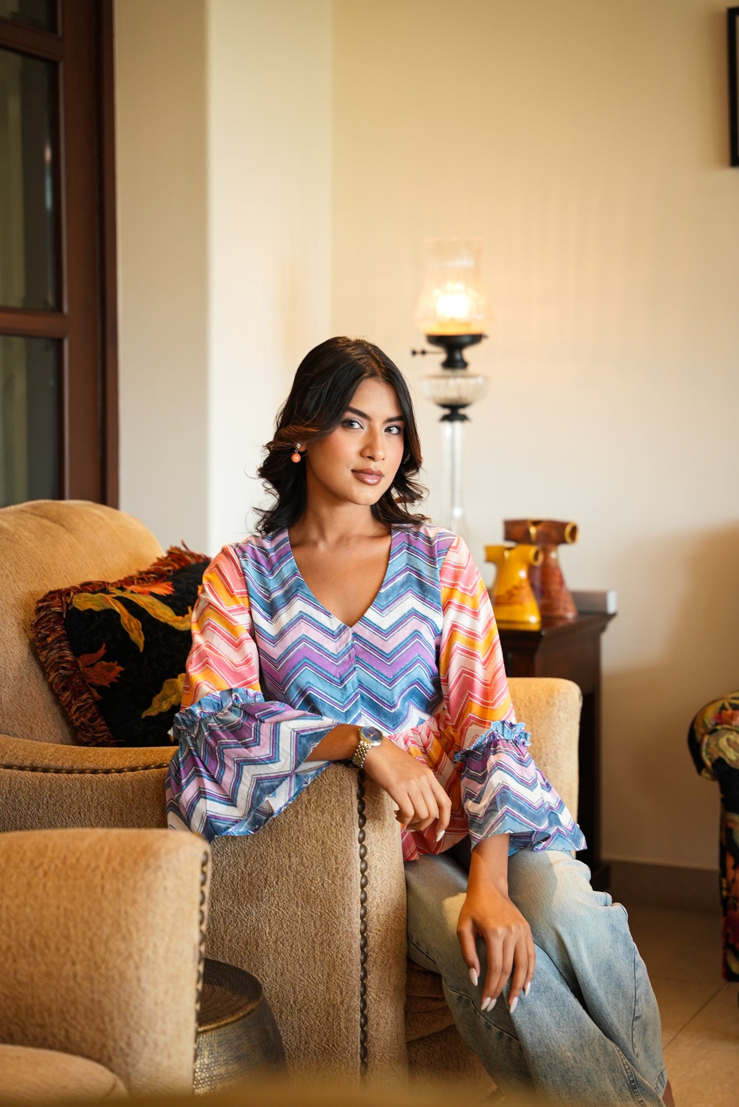 Daisy – Multicolor Chevron Peplum Top