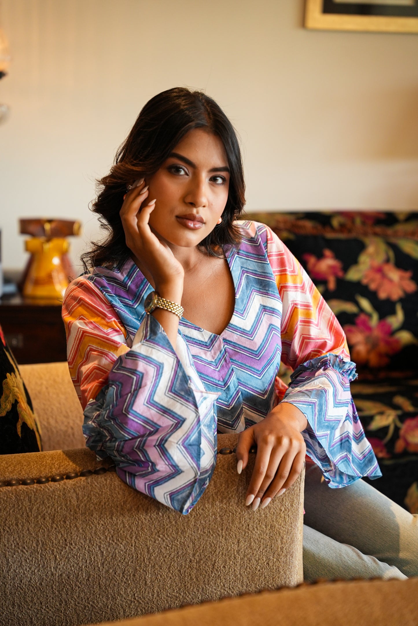 Daisy – Multicolor Chevron Peplum Top