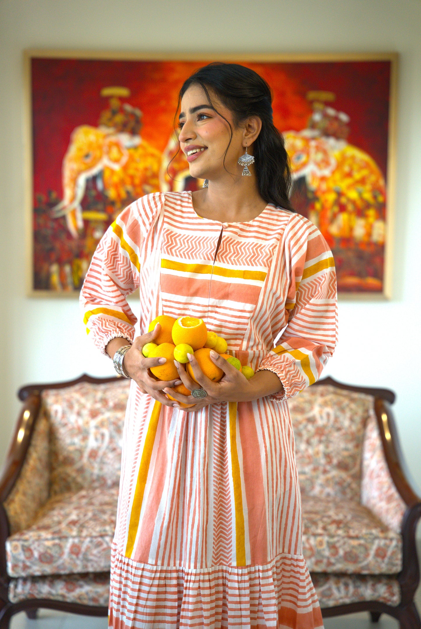 Roovia Handblock Printed Tiered Maxi Dress