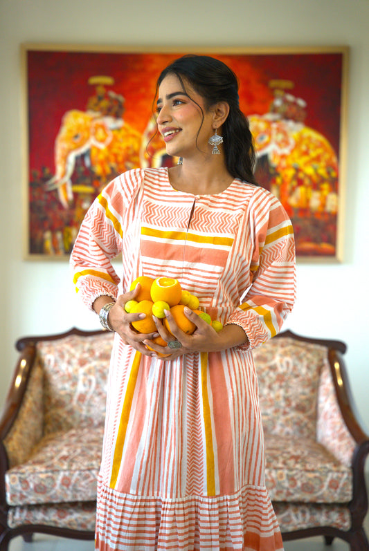Roovia Handblock Printed Tiered Maxi Dress