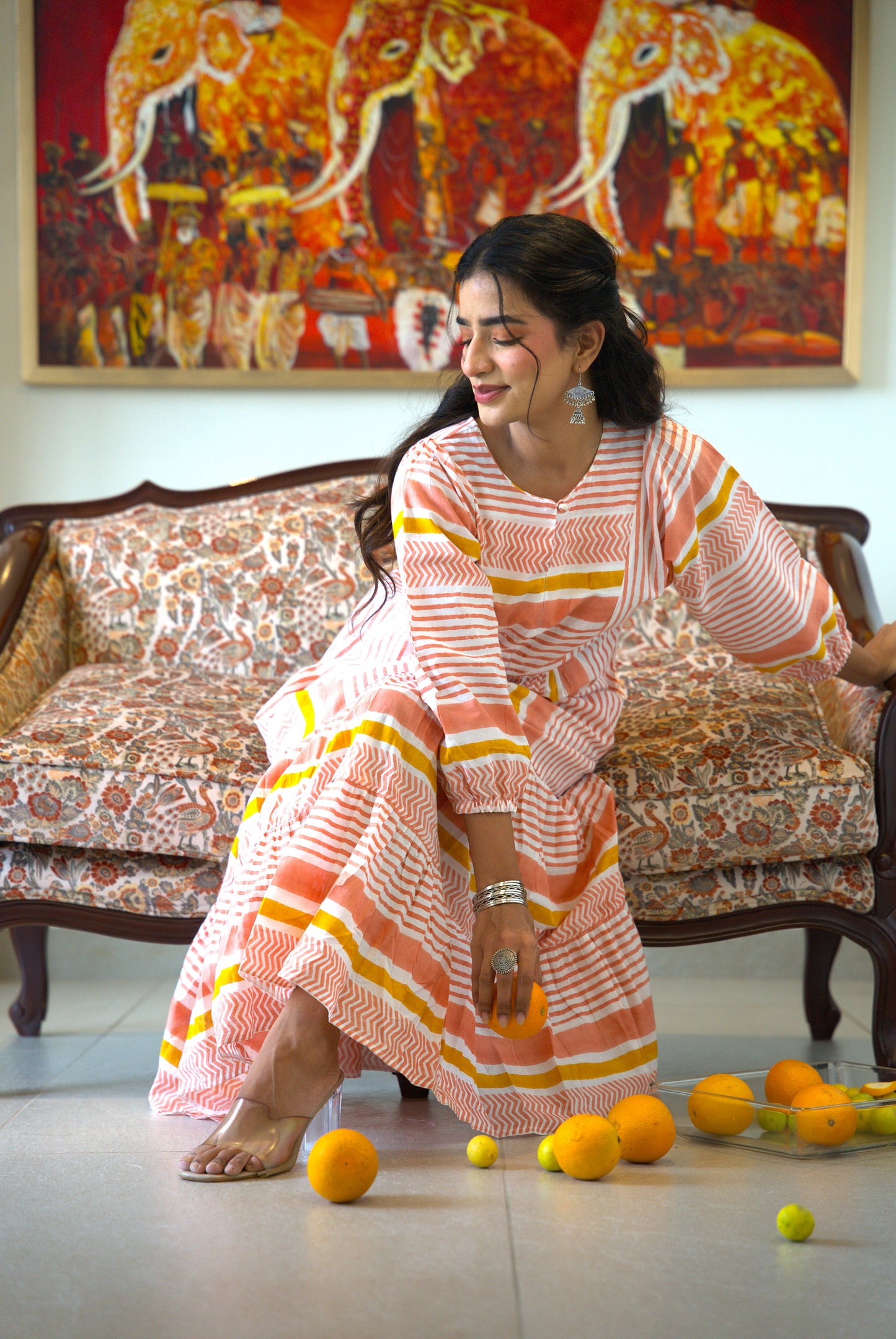 Roovia Handblock Printed Tiered Maxi Dress
