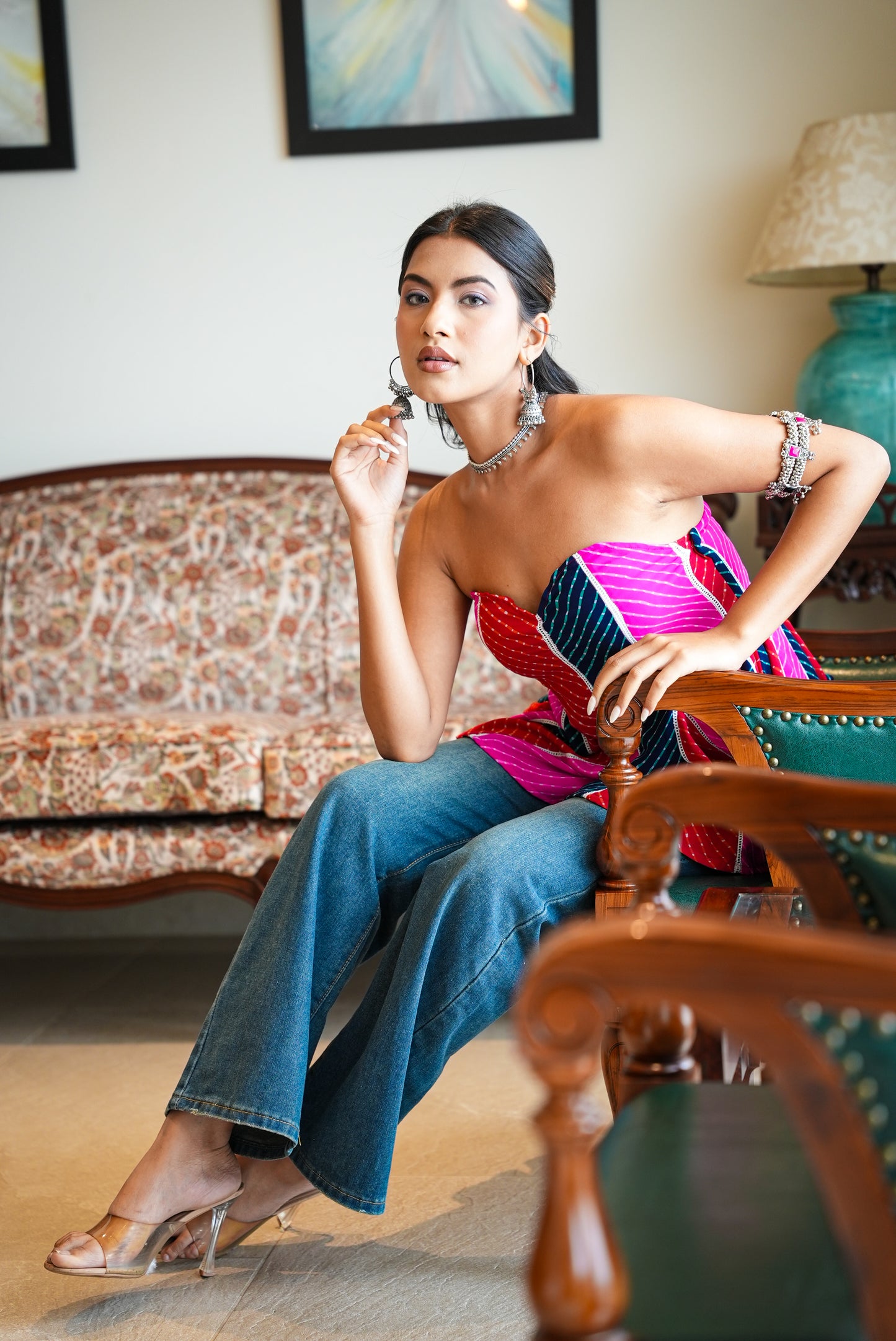 Mrinal leheriya print kali strap less top