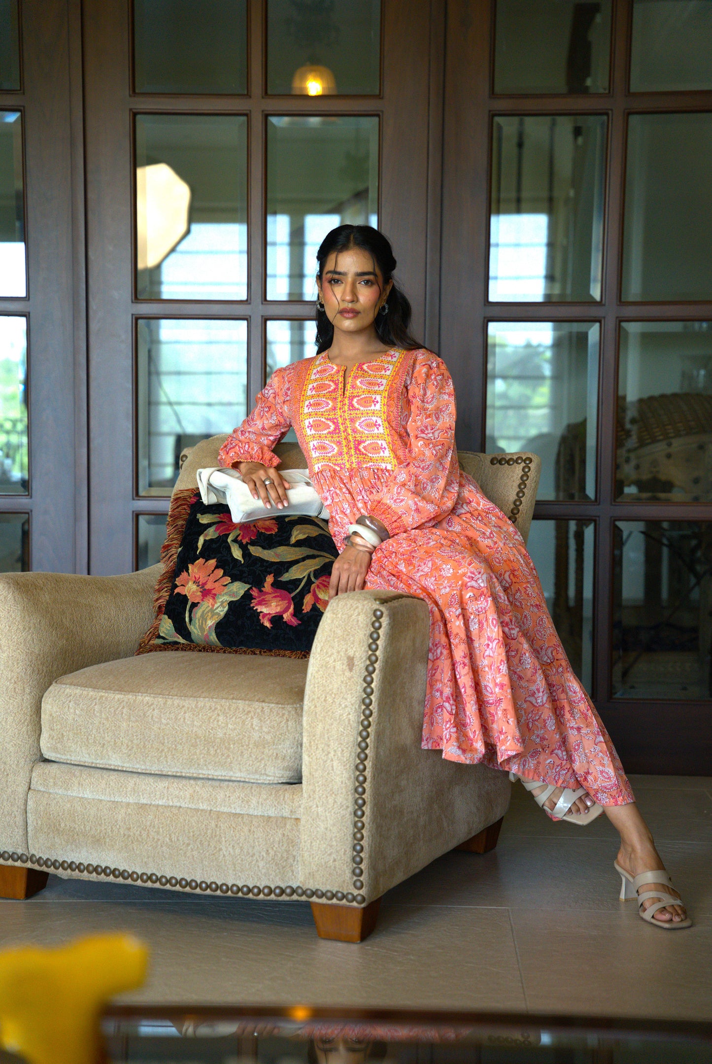 Charvi Handblock Printed Tiered Maxi Dress