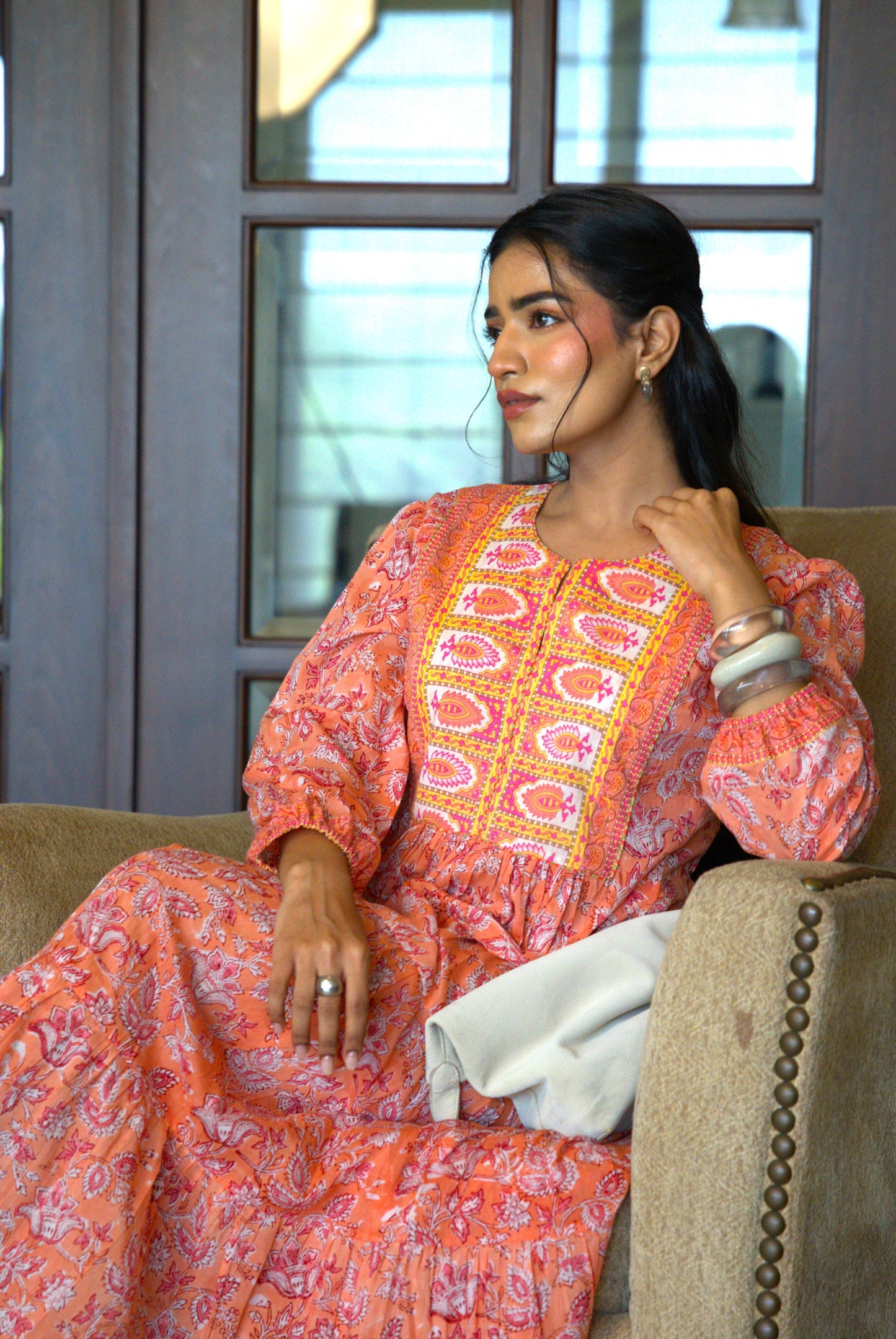 Charvi Handblock Printed Tiered Maxi Dress