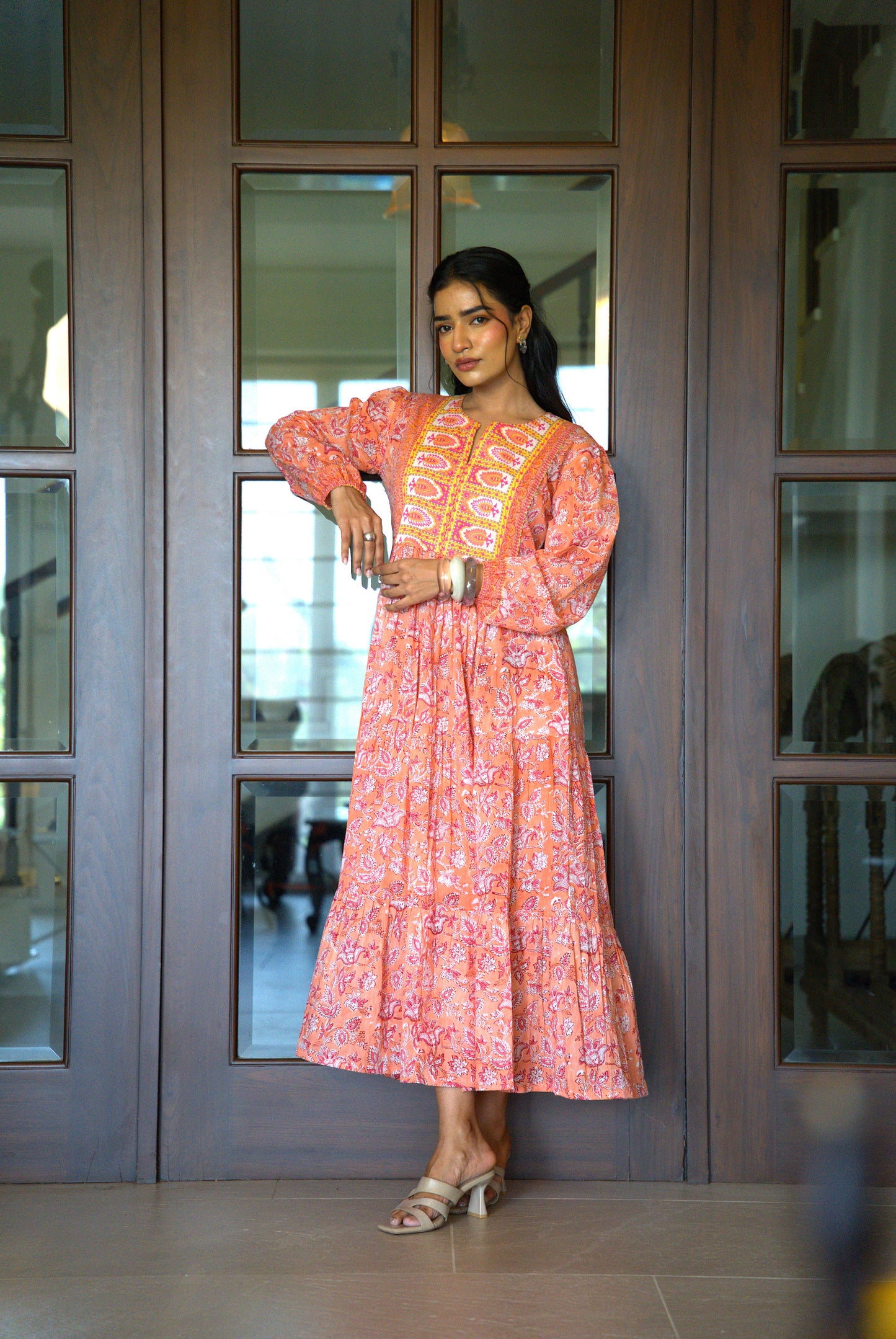Charvi Handblock Printed Tiered Maxi Dress