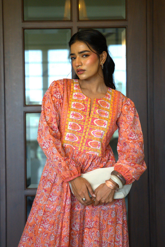 Charvi Handblock Printed Tiered Maxi Dress