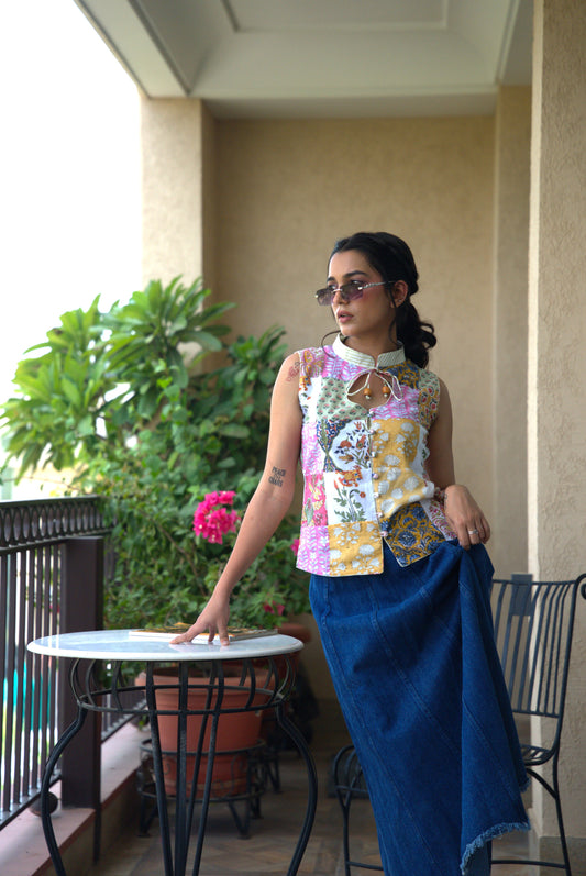 Mrida Block Printed Patchwork Top