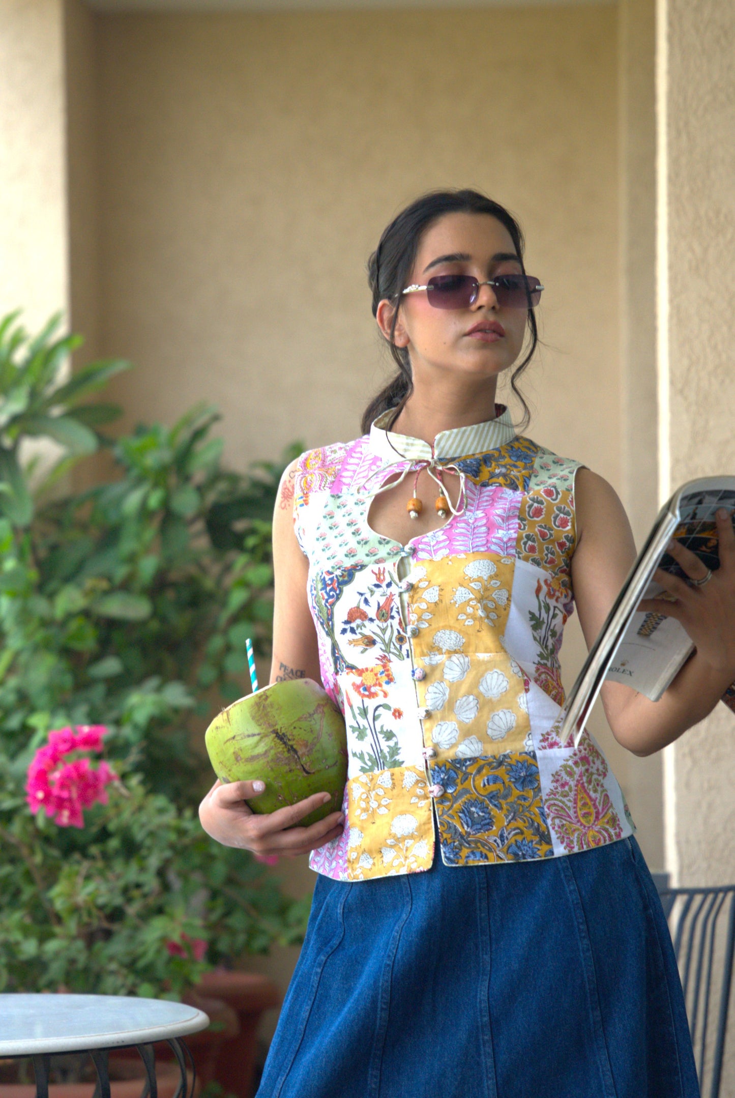 Mrida Block Printed Patchwork Top