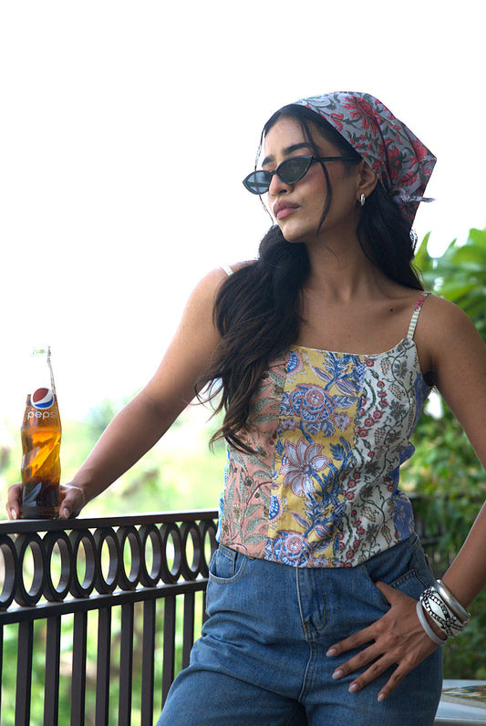Tehreer Block Printed Patch Work Top