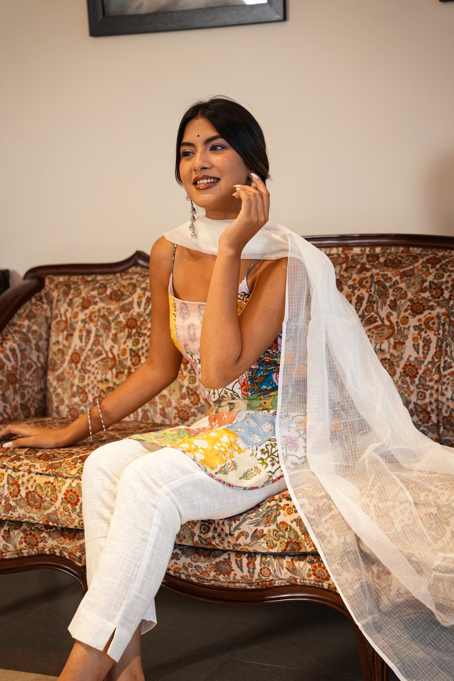 Gulzar hand block printed patchwork kurta and pant set