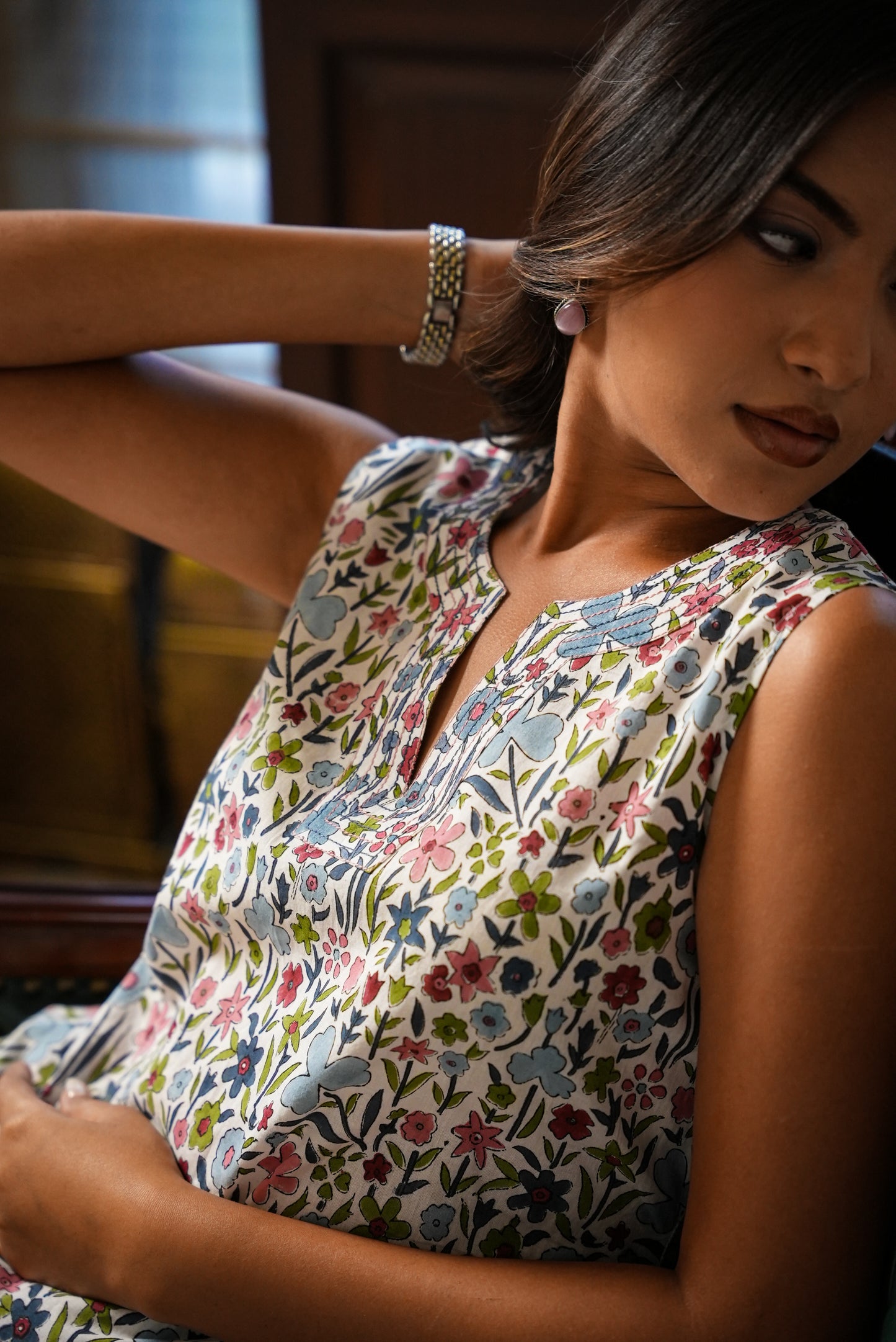 Ira hand block printed floral short kurta and pant set