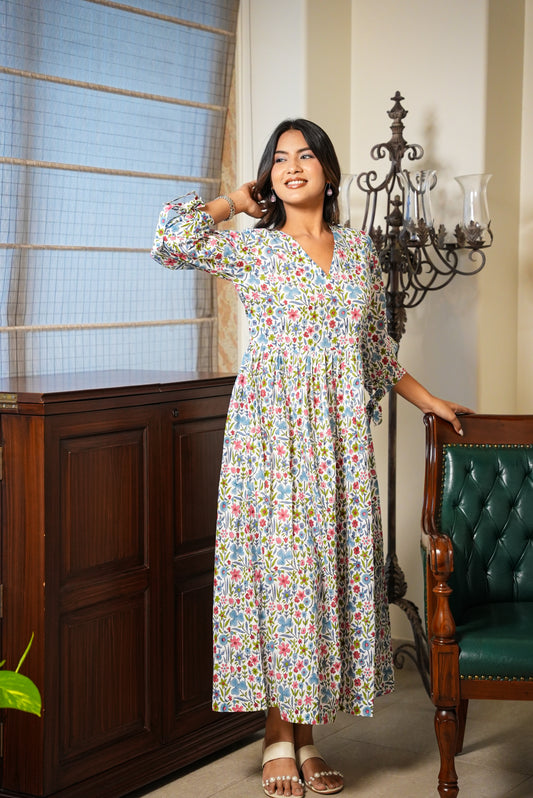 Hazel hand Block Printed Floral Dress
