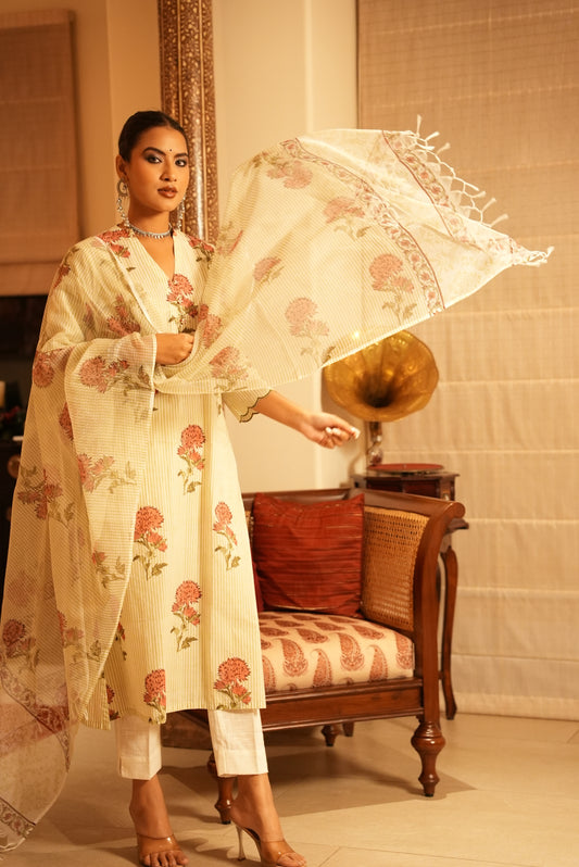 Gul hand block print kurta and dupatta