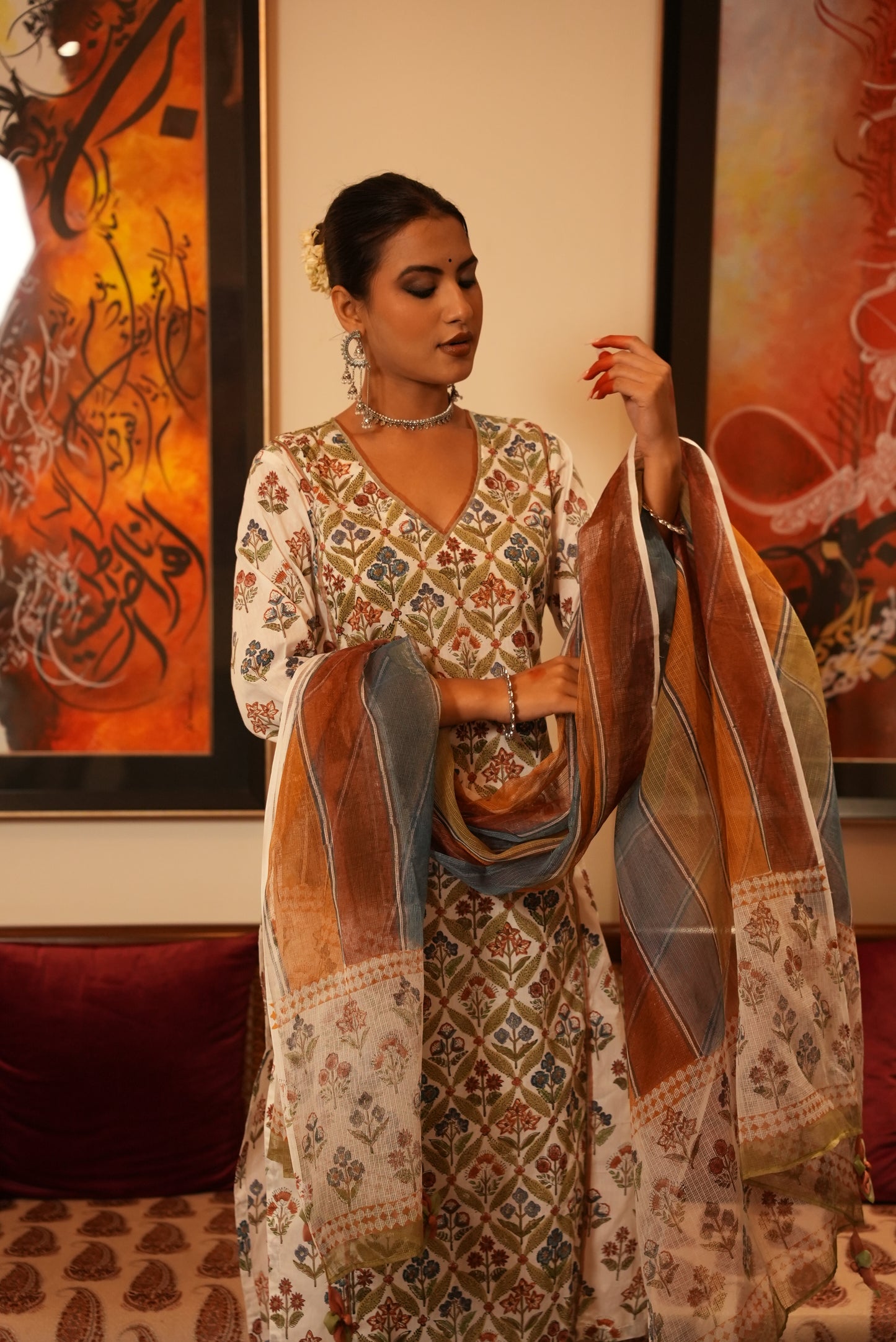 Yusra hand block printed Kurta and dupatta