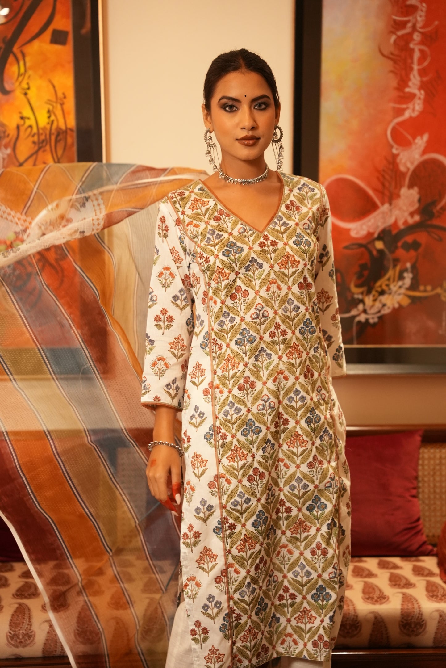 Yusra hand block printed Kurta and dupatta