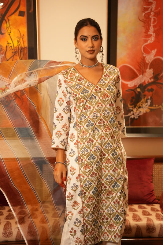 Yusra hand block printed Kurta and dupatta
