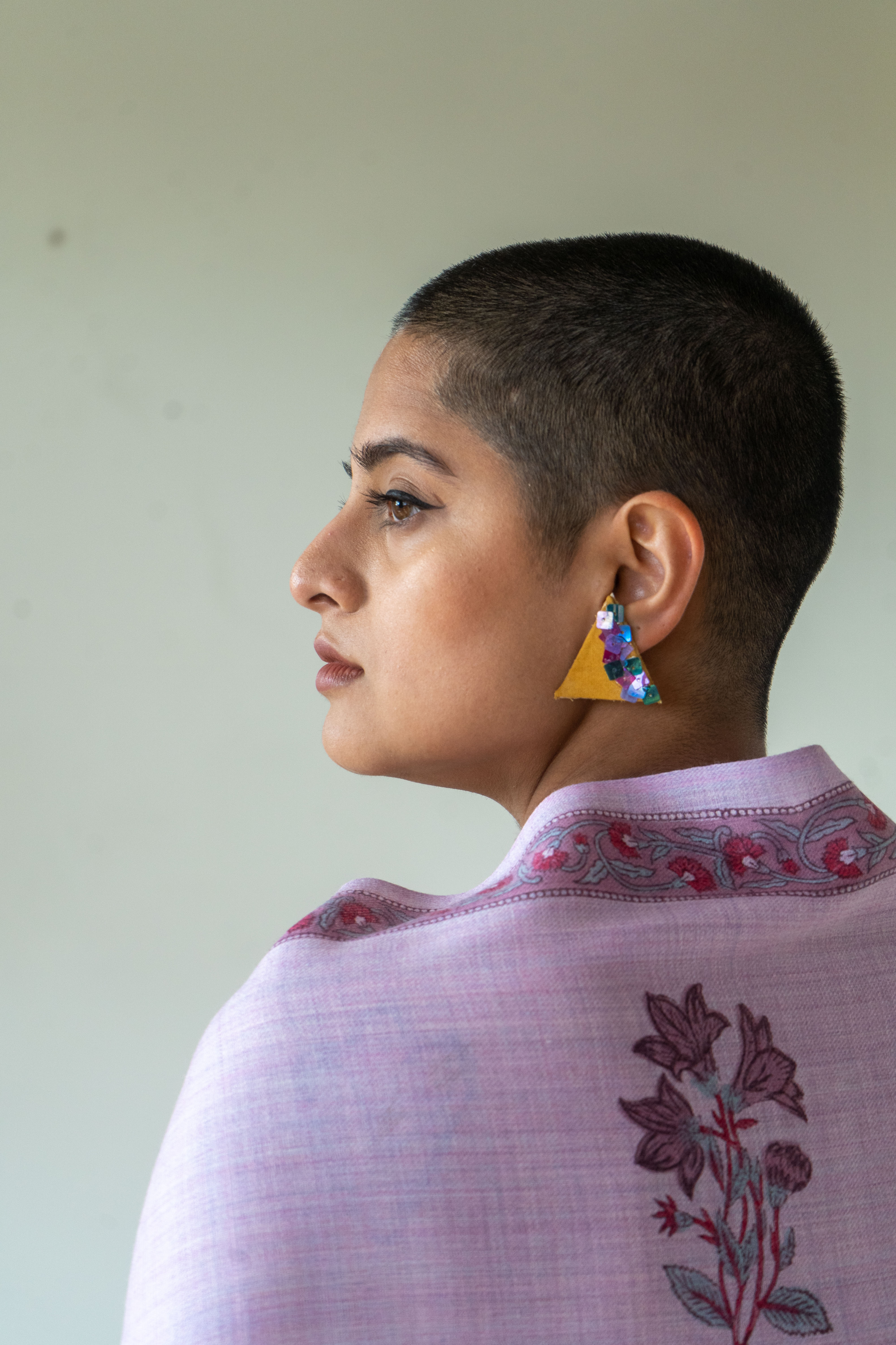 Hand Block Printed Purple Base Woolen Shawl