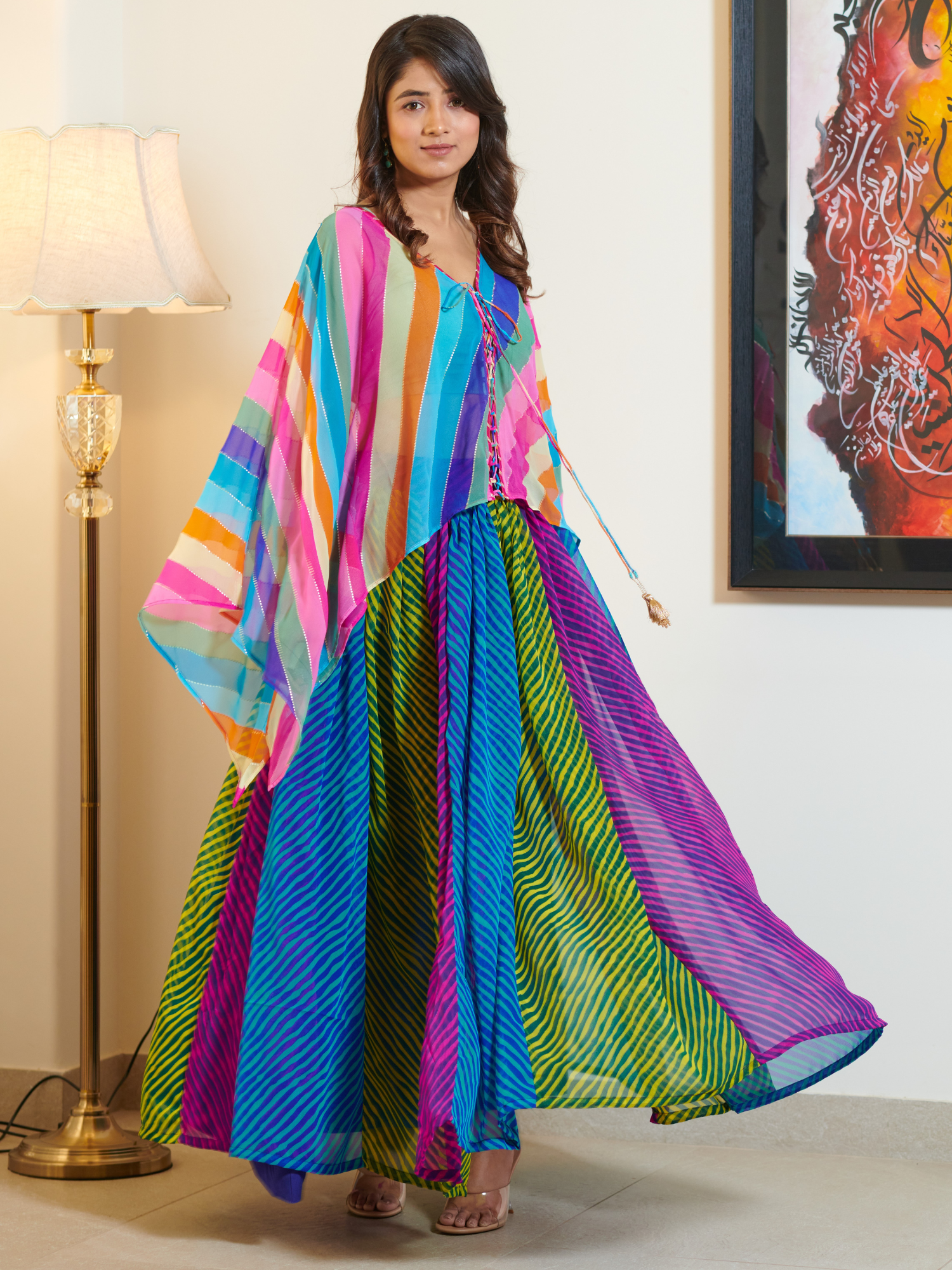 Ananya Multi Lehriya Kaftan Skirt Set