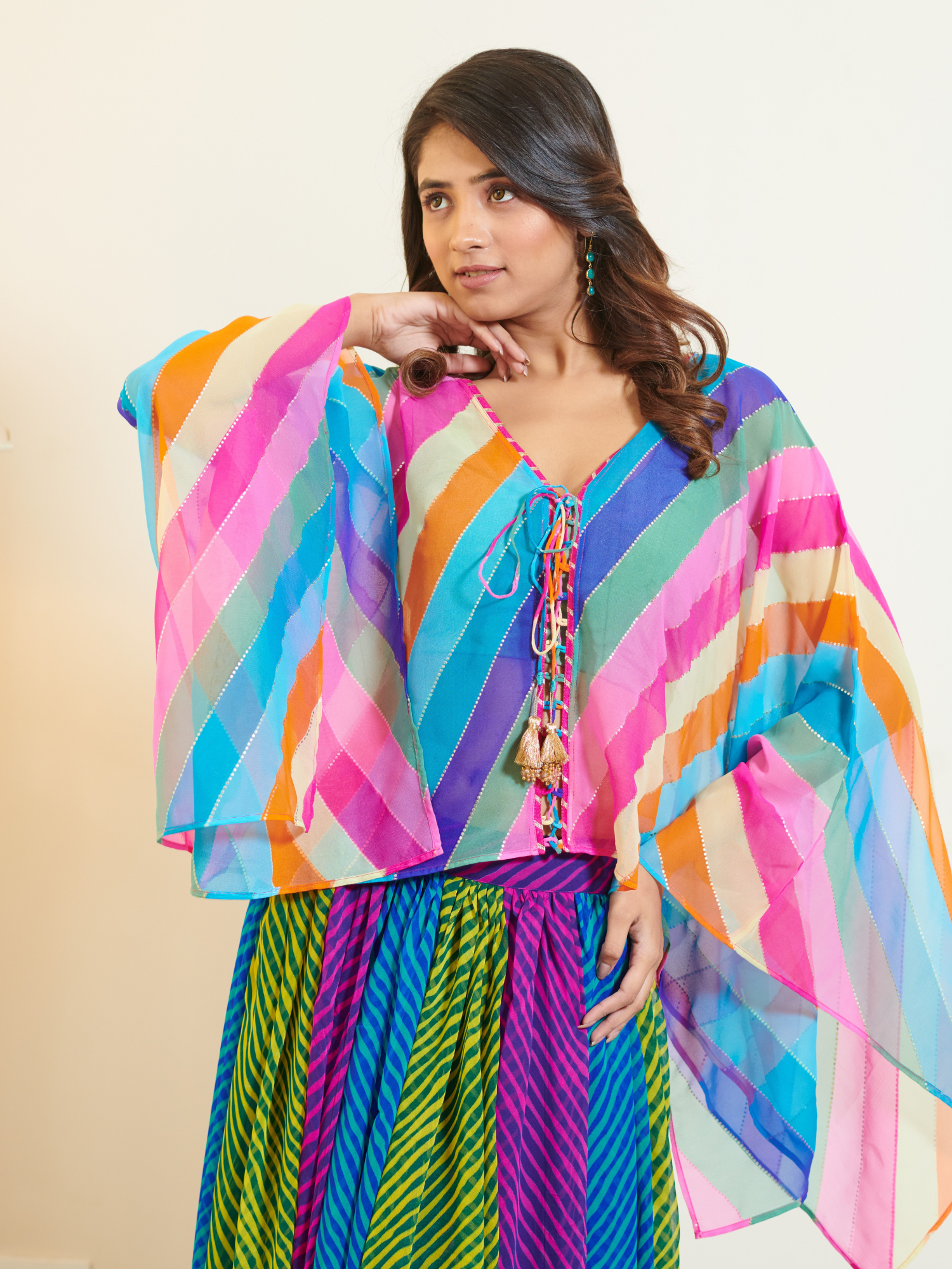 Ananya Multi Lehriya Kaftan Skirt Set