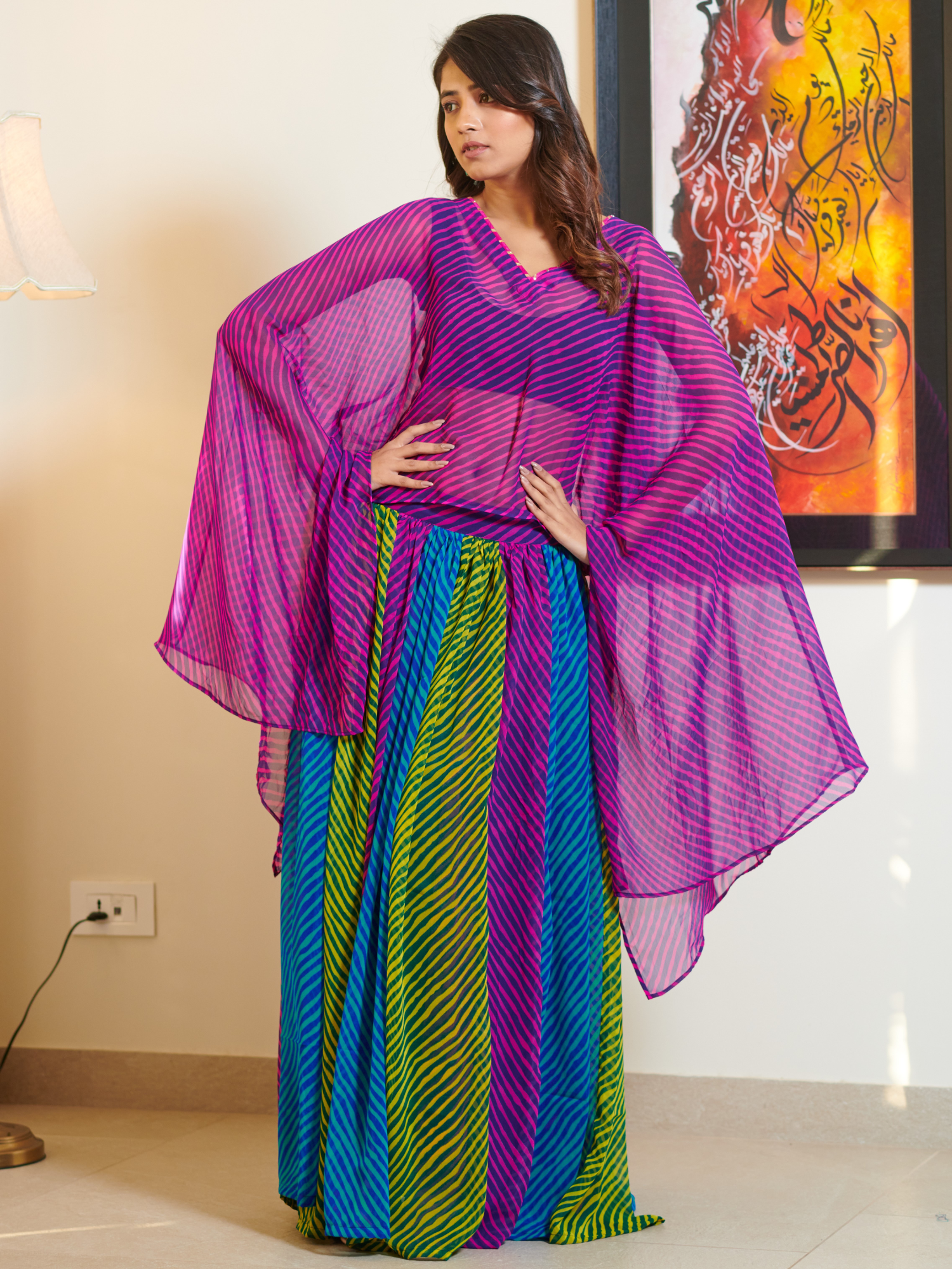 Kashish Purple Lehriya Kaftan Multi Skirt Set