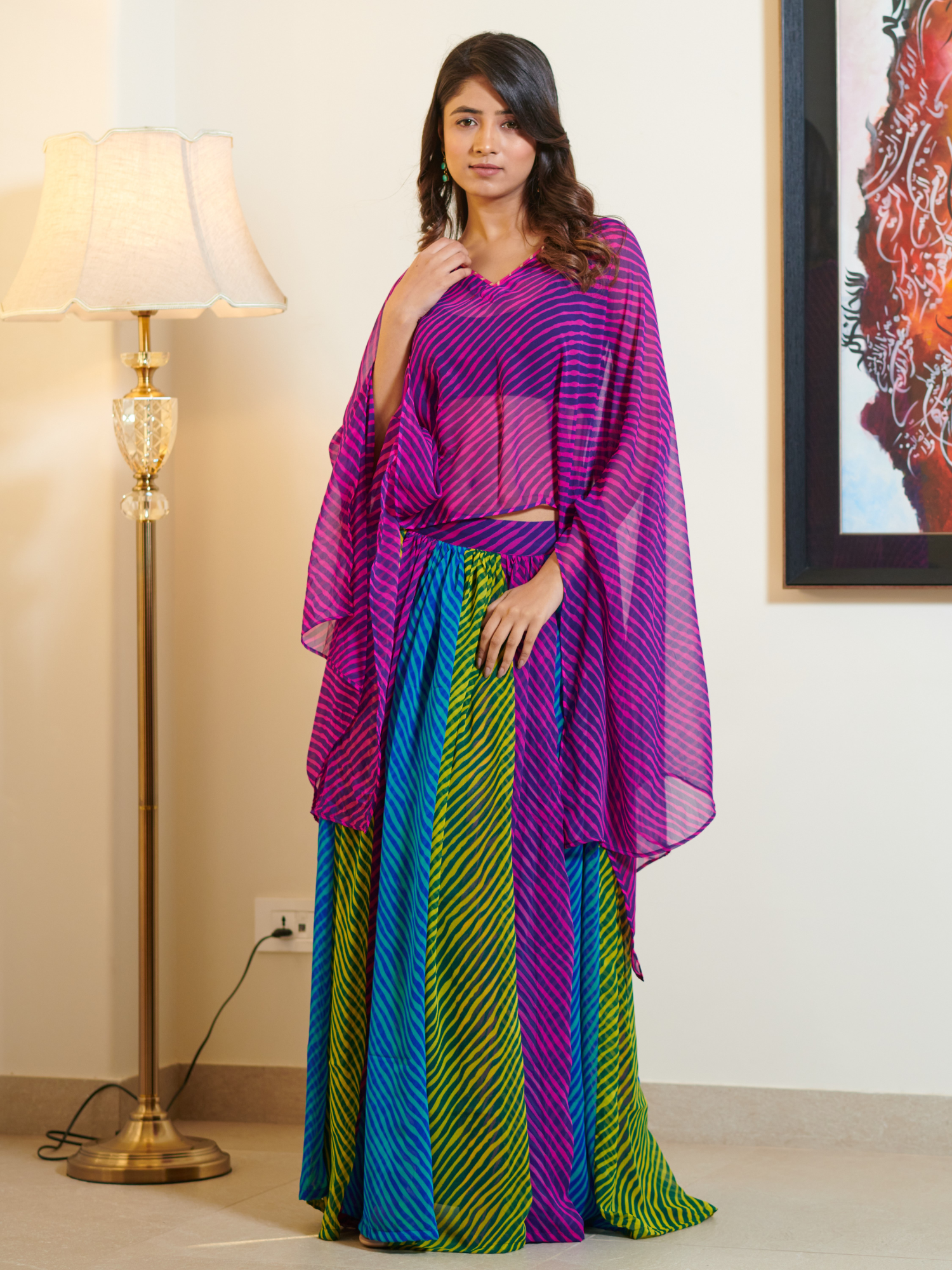 Kashish Purple Lehriya Kaftan Multi Skirt Set