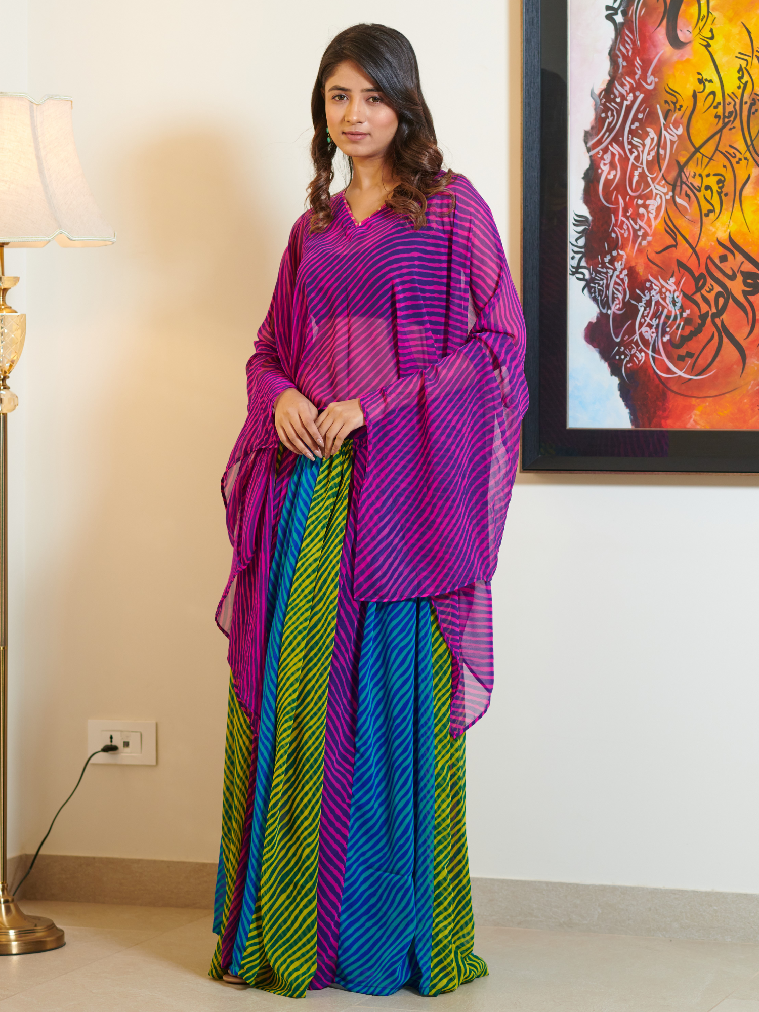 Kashish Purple Lehriya Kaftan Multi Skirt Set