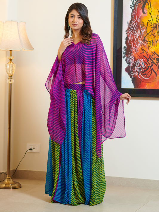 Kashish Purple Lehriya Kaftan Multi Skirt Set