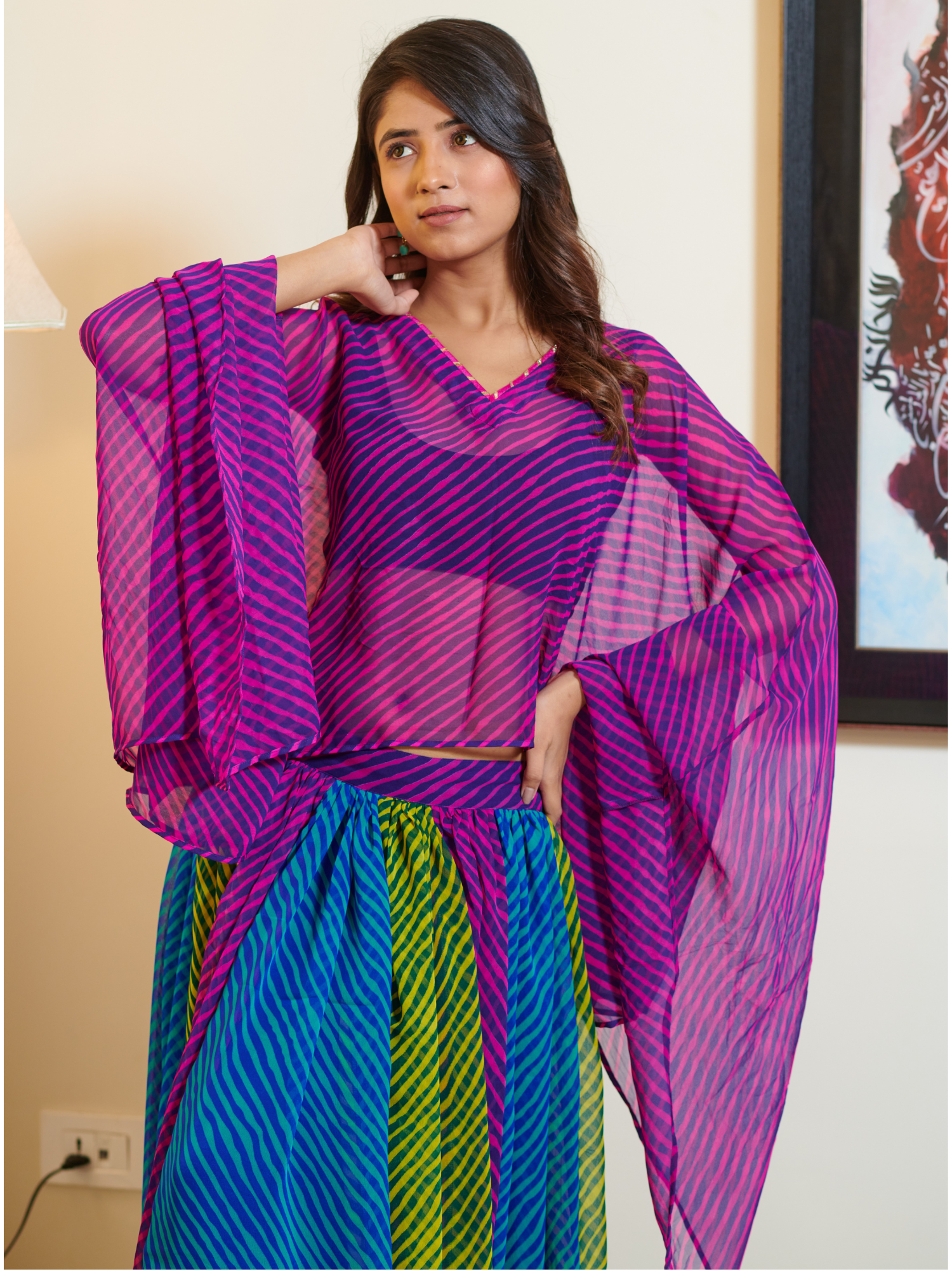 Kashish Purple Lehriya Kaftan Multi Skirt Set