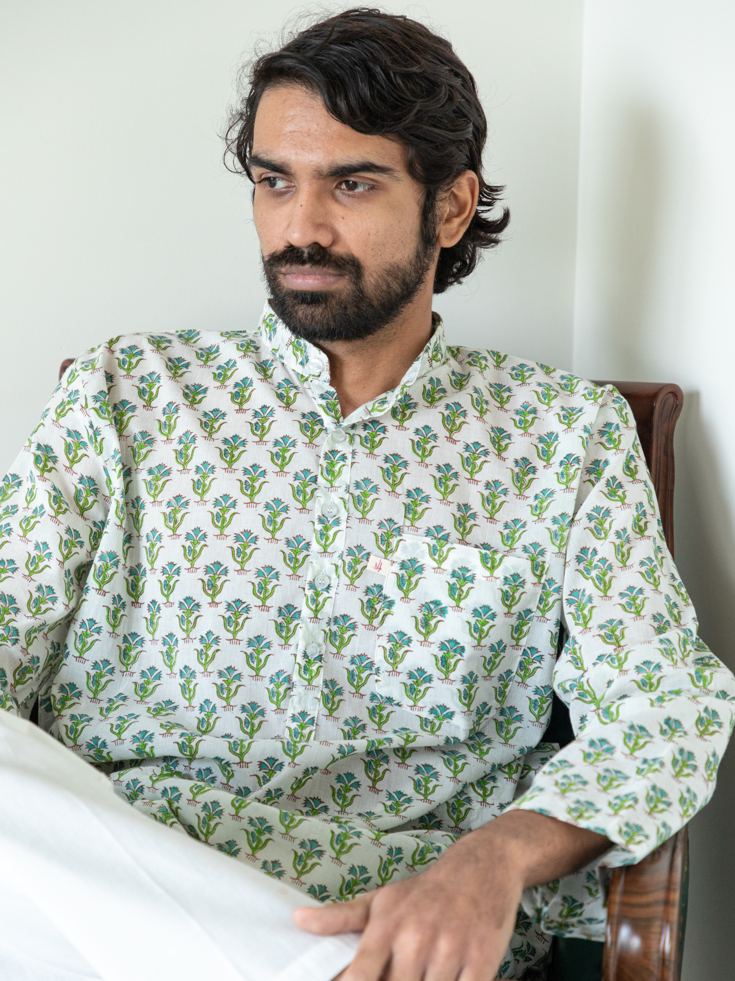 Block Printed Green Buti Men's Kurta