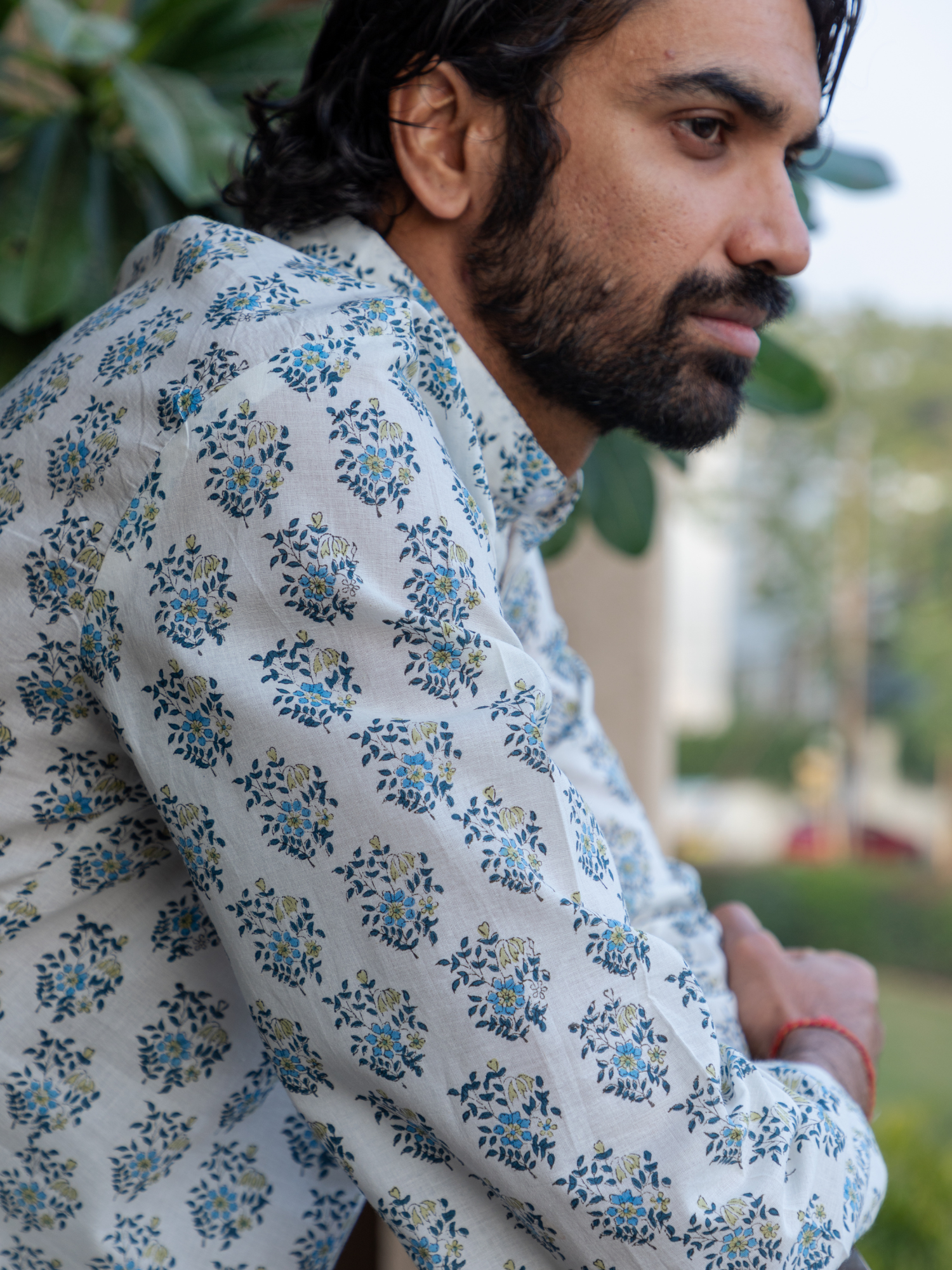 Block Printed Blue Color Buti Men's Kurta