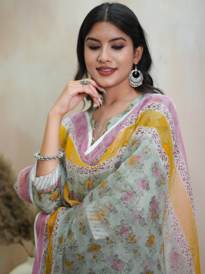 Gulnaaz Green Hand Block Printed Kurta Set