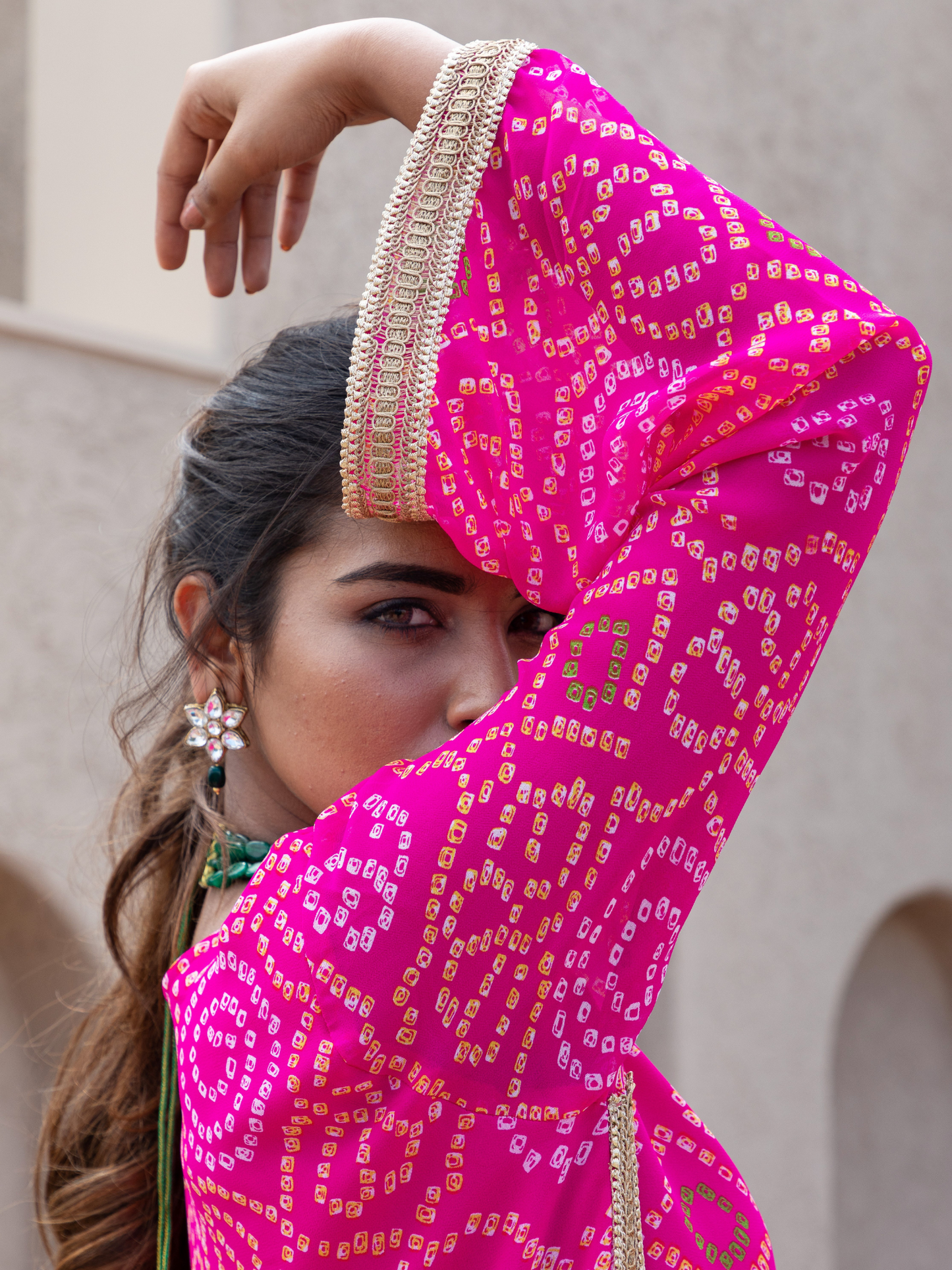 Pink Georgette Straight Bandhani Kaftan