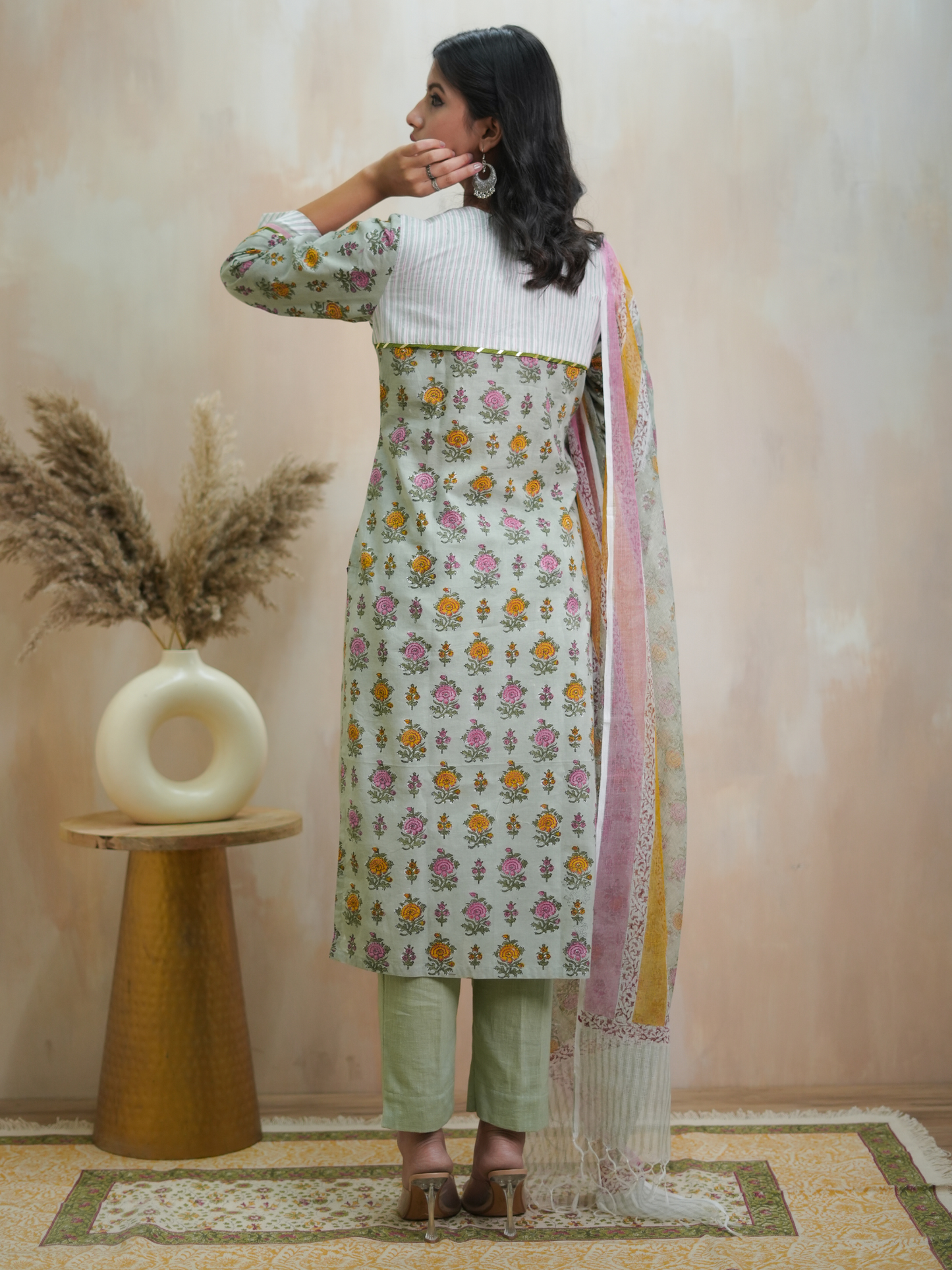 Gulnaaz Green Hand Block Printed Kurta Set