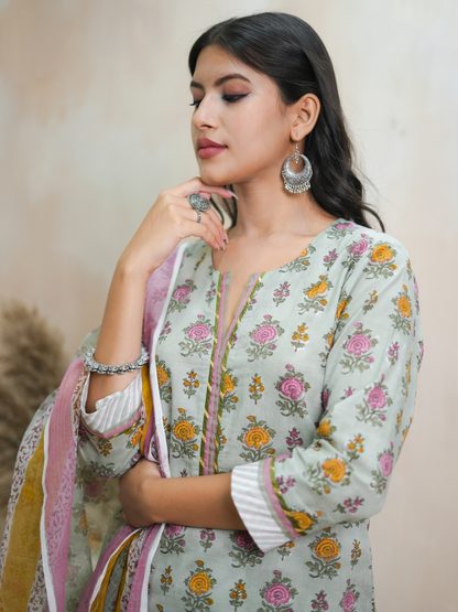 Gulnaaz Green Hand Block Printed Kurta Set