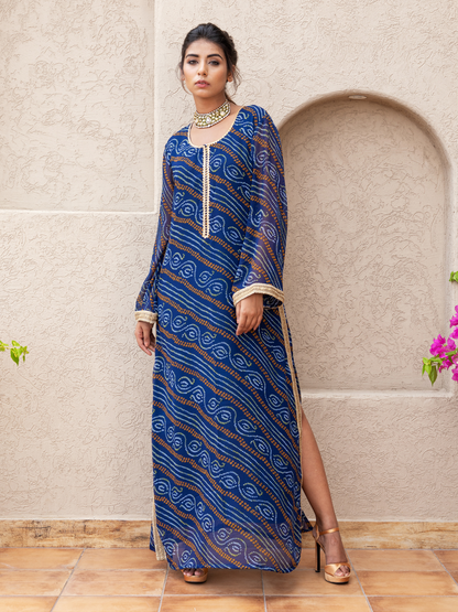 Blue Georgette Straight Bandhani Kaftan