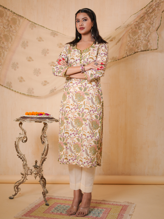 Zeinat Multi Floral Jaal Kurta Set