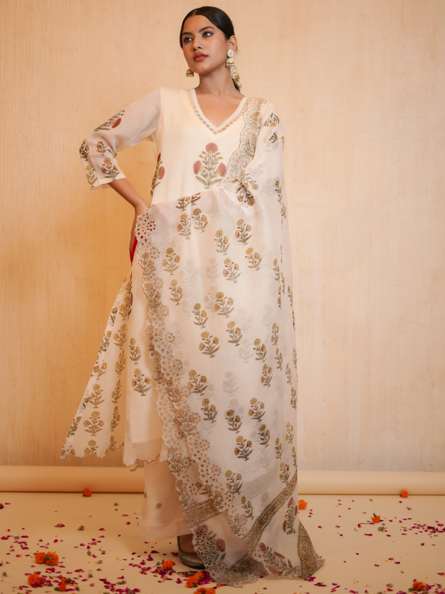 Pakeezah Imported Organza Block Printed Kurta Set