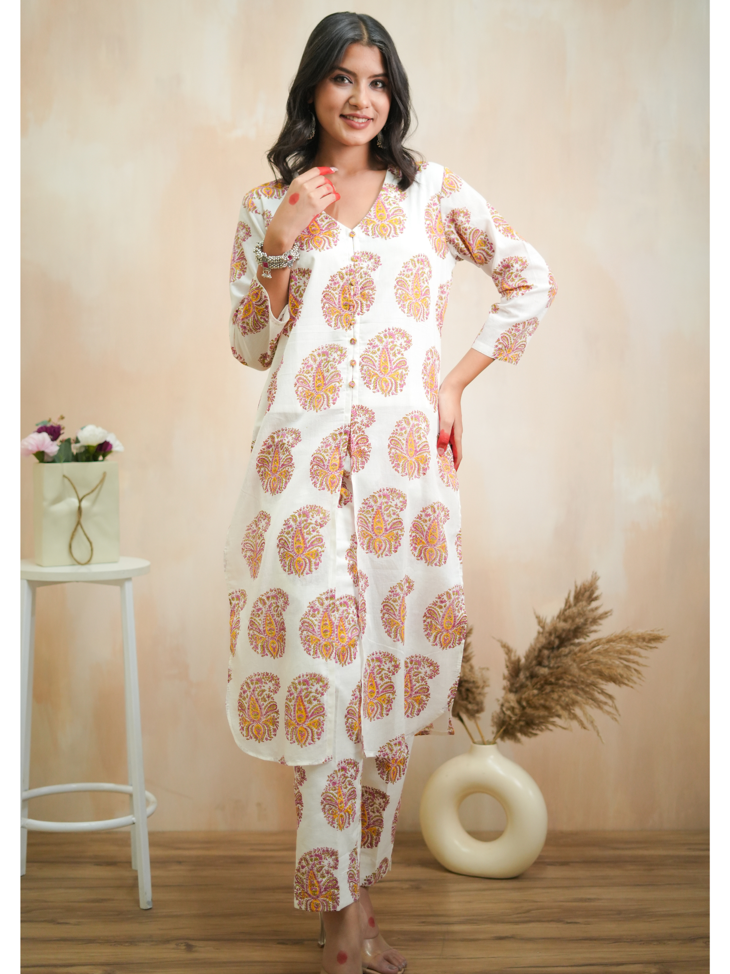 Meher Paisley Block Printed Front Slit Cord Set