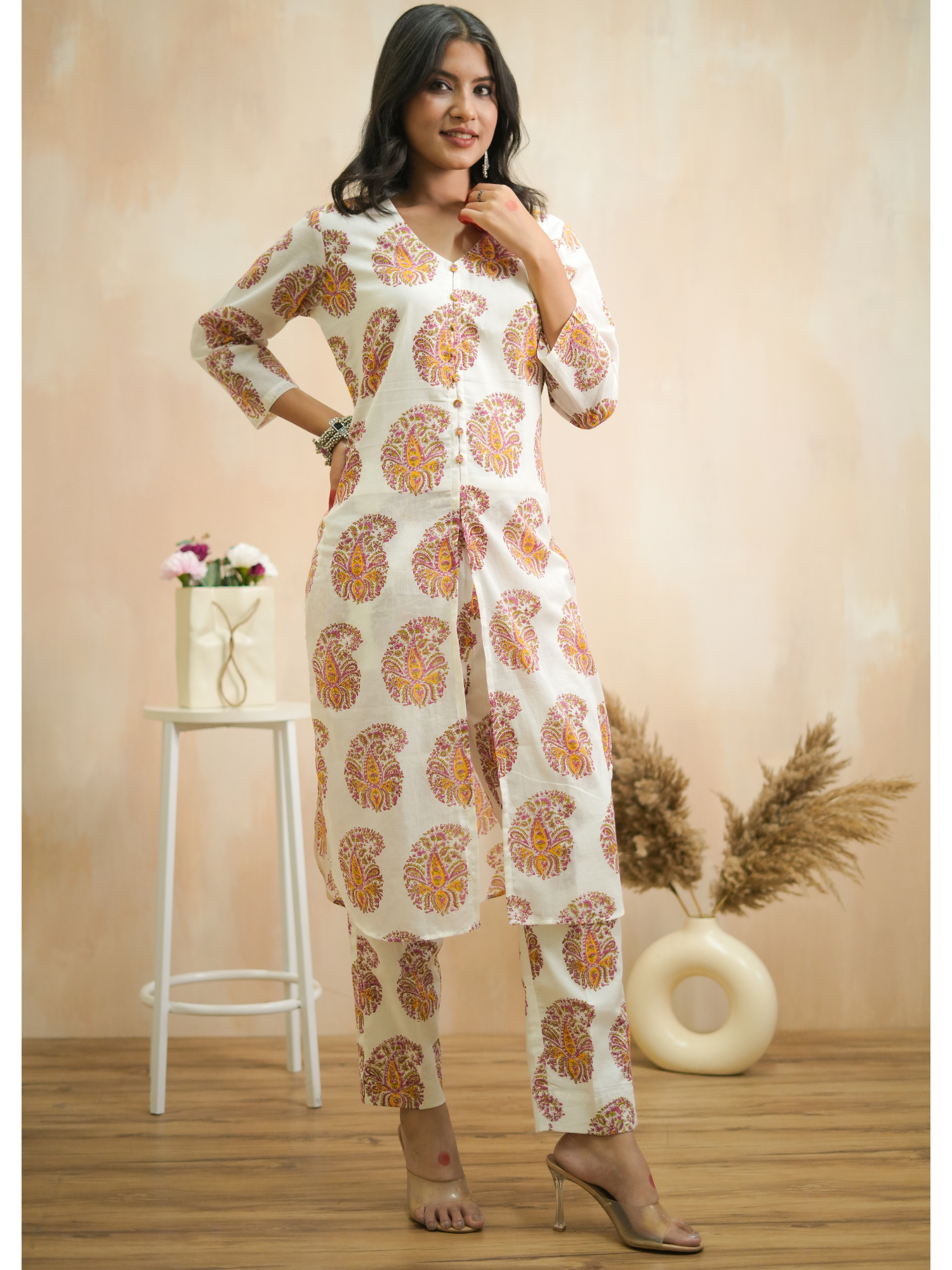 Meher Paisley Block Printed Front Slit Cord Set