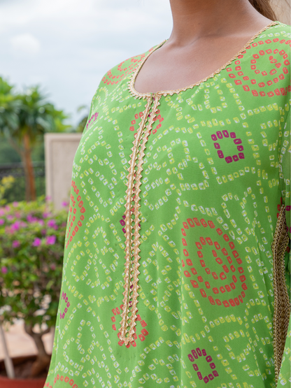 Green Georgette Straight Bandhani Kaftan