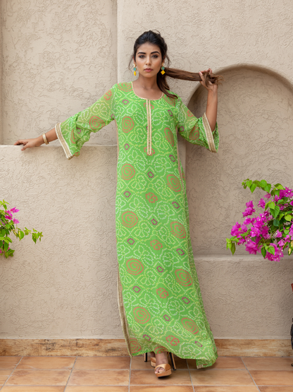 Green Georgette Straight Bandhani Kaftan