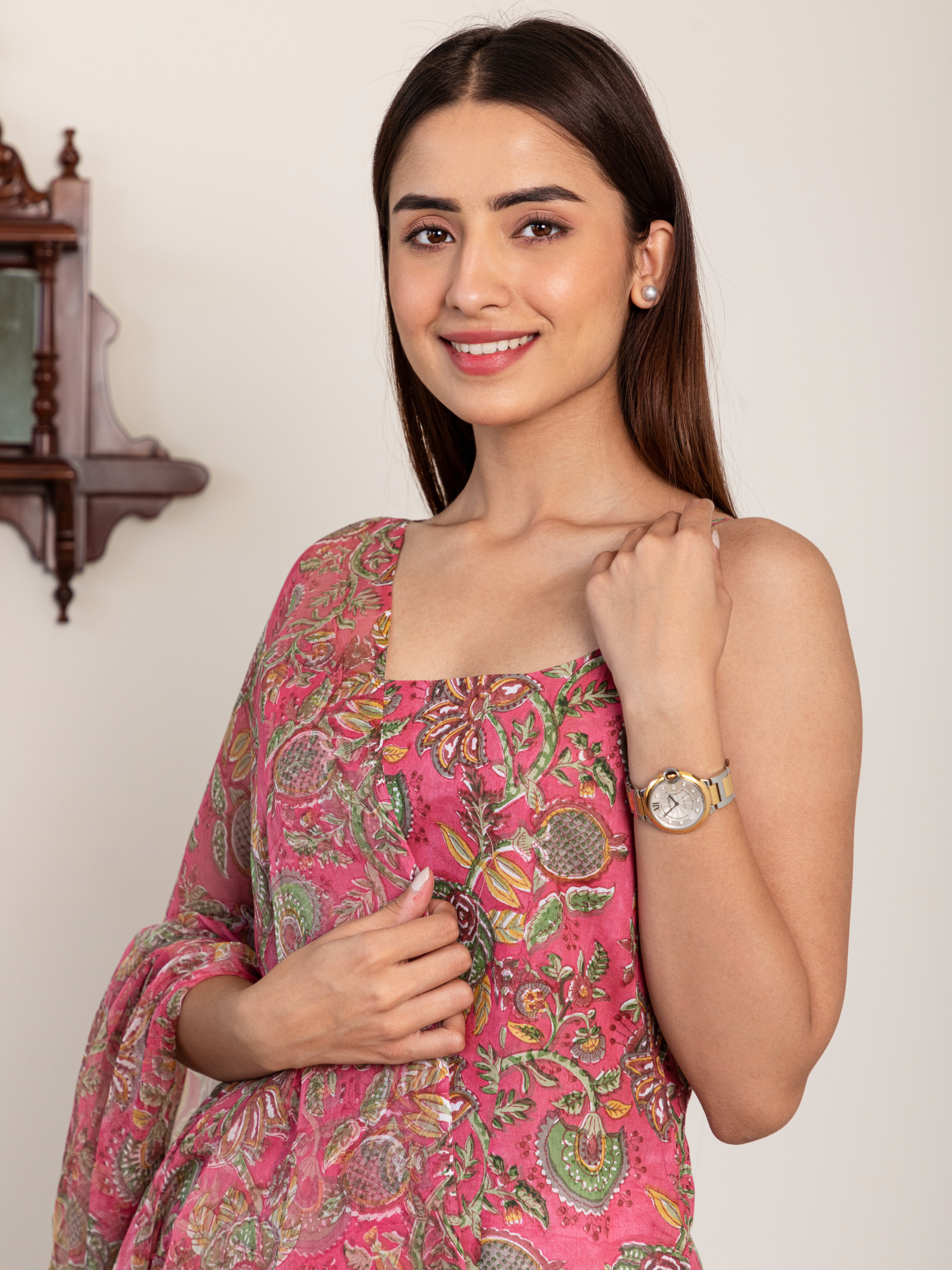 Pink Hand Block Printed Spaghetti Kurta Set