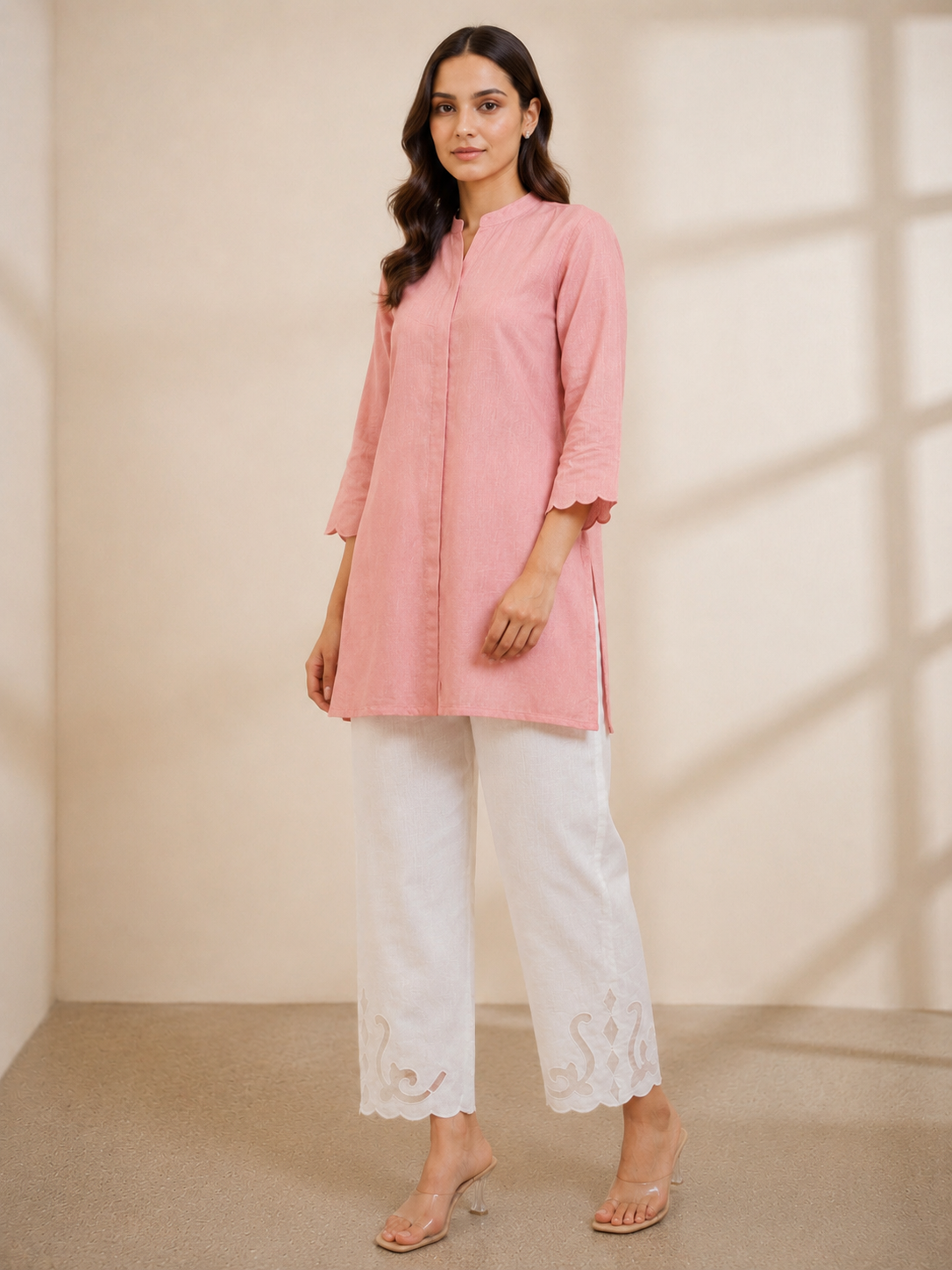 Comfortable Cotton Pants with Organza Scaleup Embroidery for Office & Casual wear