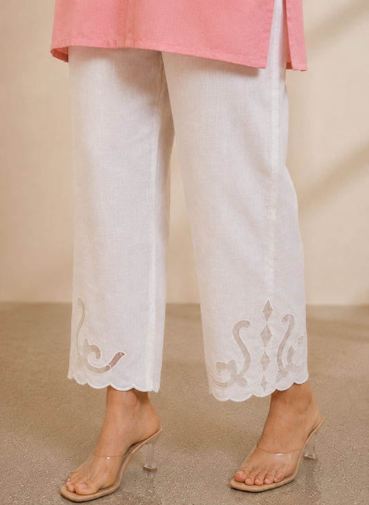 Cotton Slub Organza Scaleup Embroidery Pants