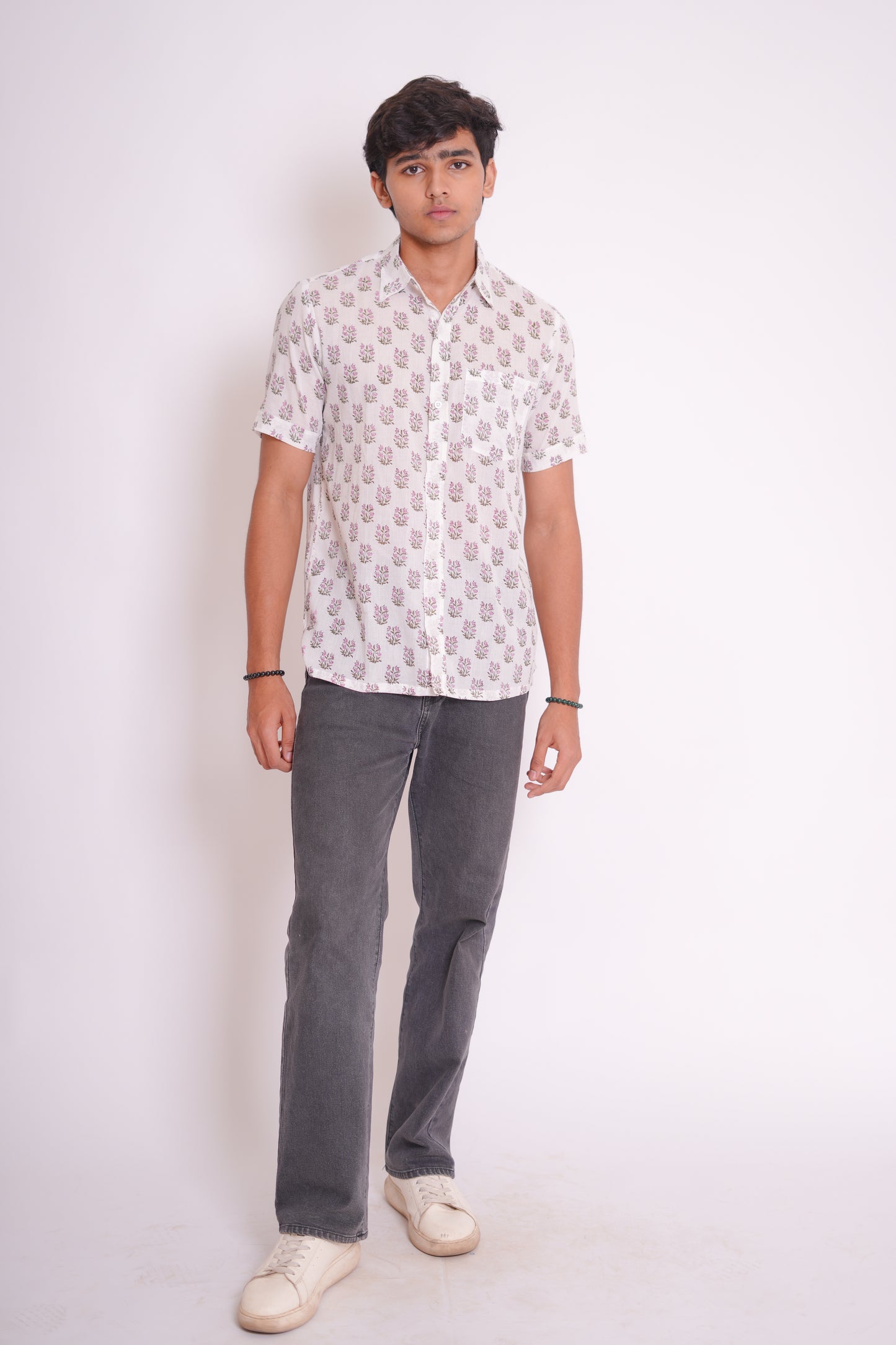 Pink Hand Block Printed Buti Shirt
