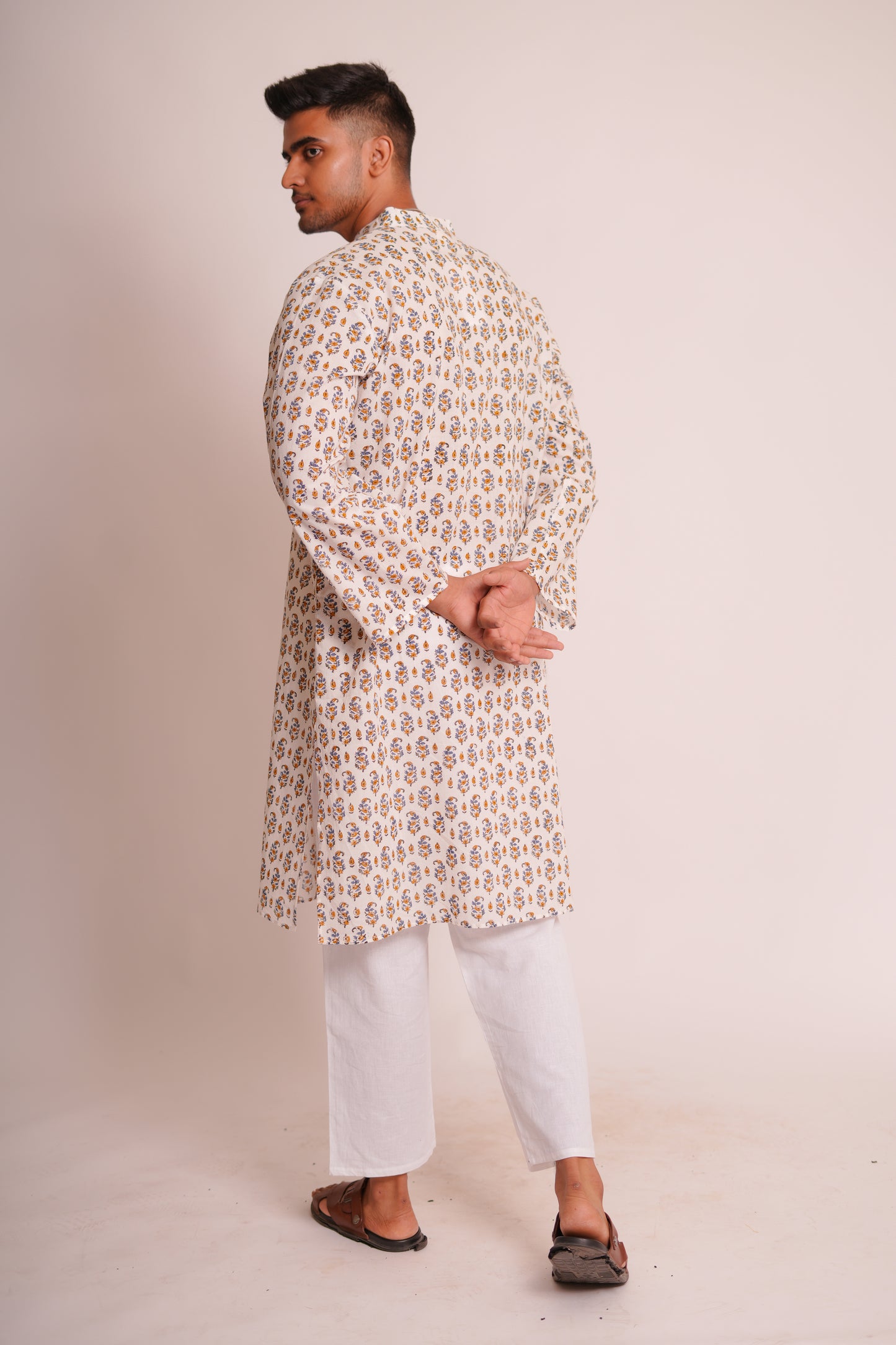 Blue Gladiolus Hand Block Printed Buti Kurta Set